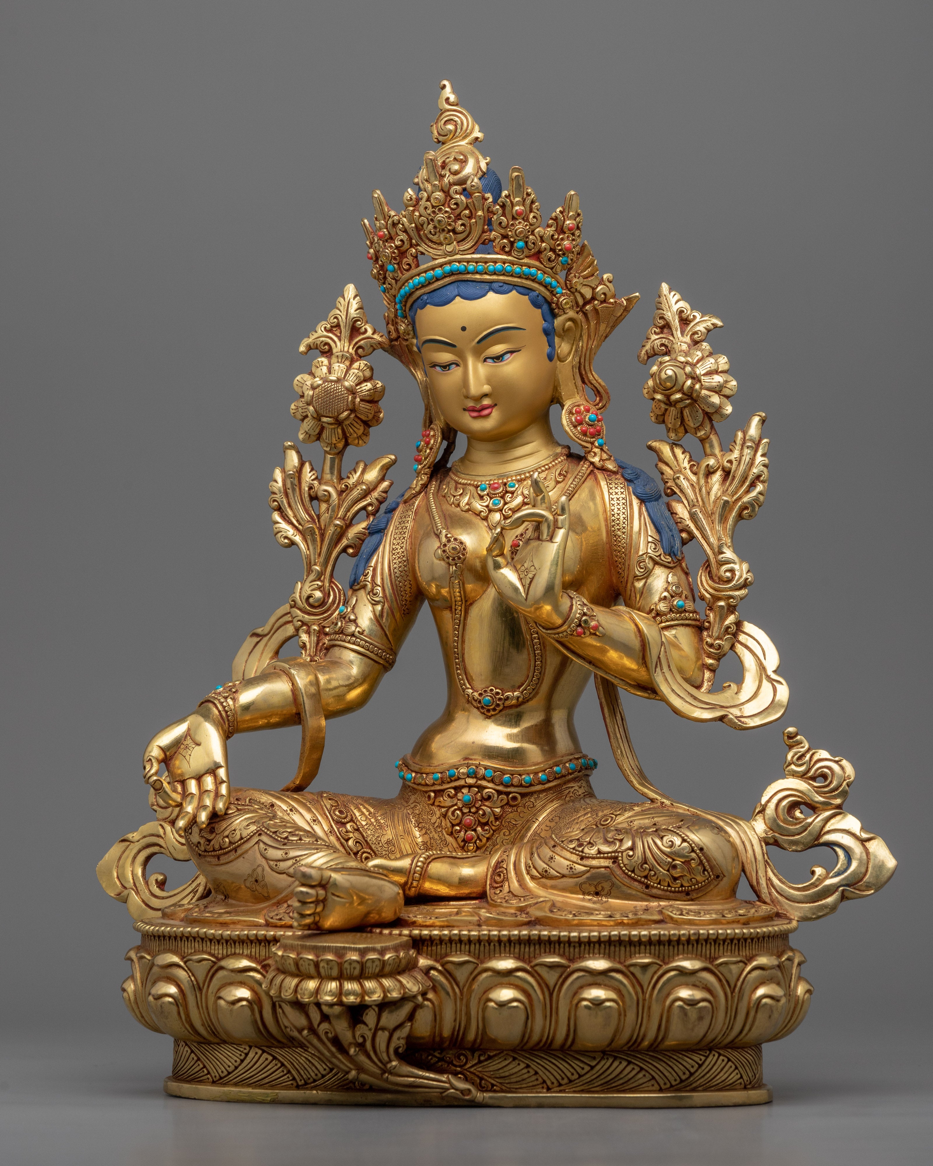 Green Tara Female Bodhisattva Statue | Intricate Hand Carved Buddhist Statue