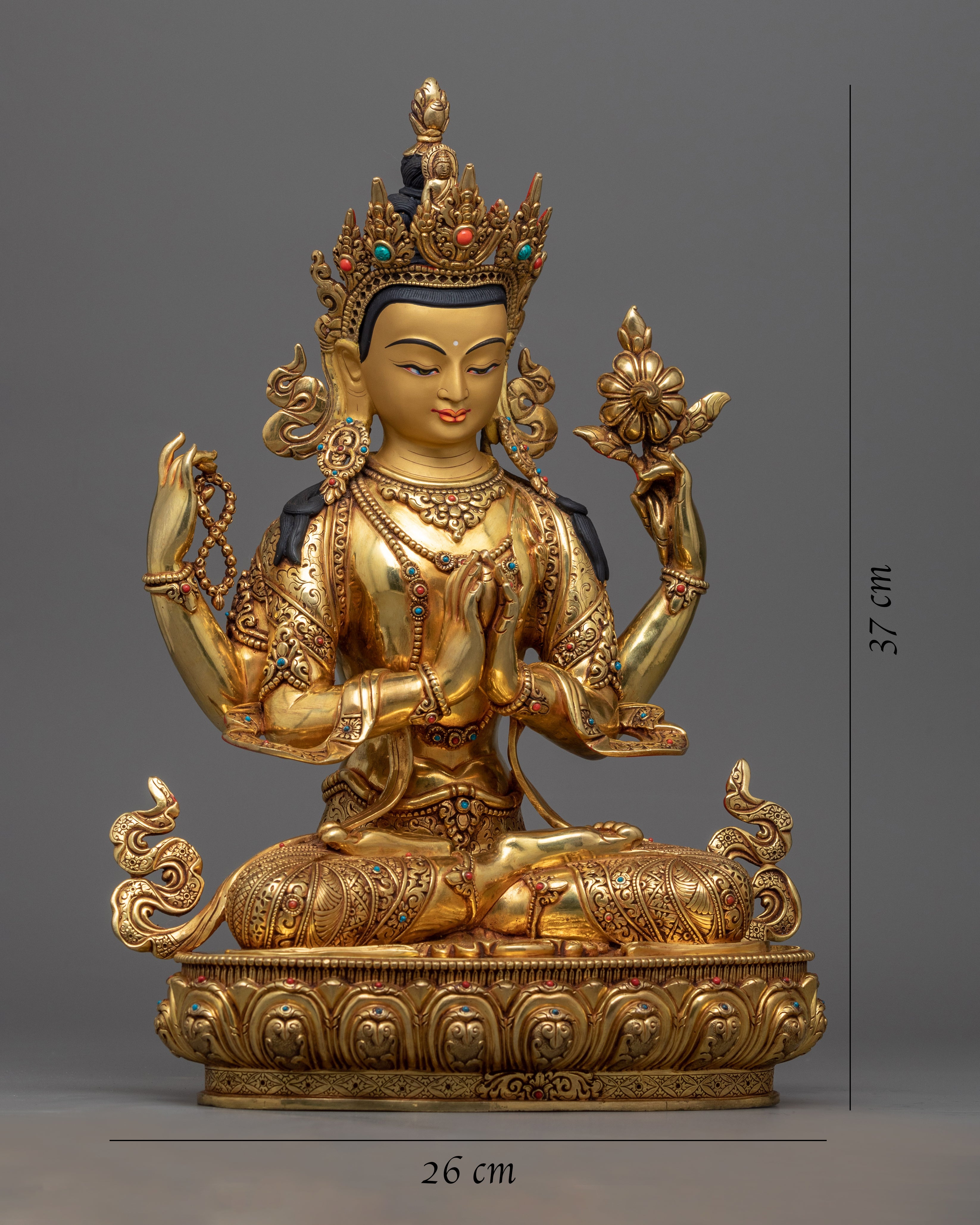 4 Armed Chenrezig Statue | Traditional Tibetan Style Buddhist Statue of Bodhisattva Chenrezig