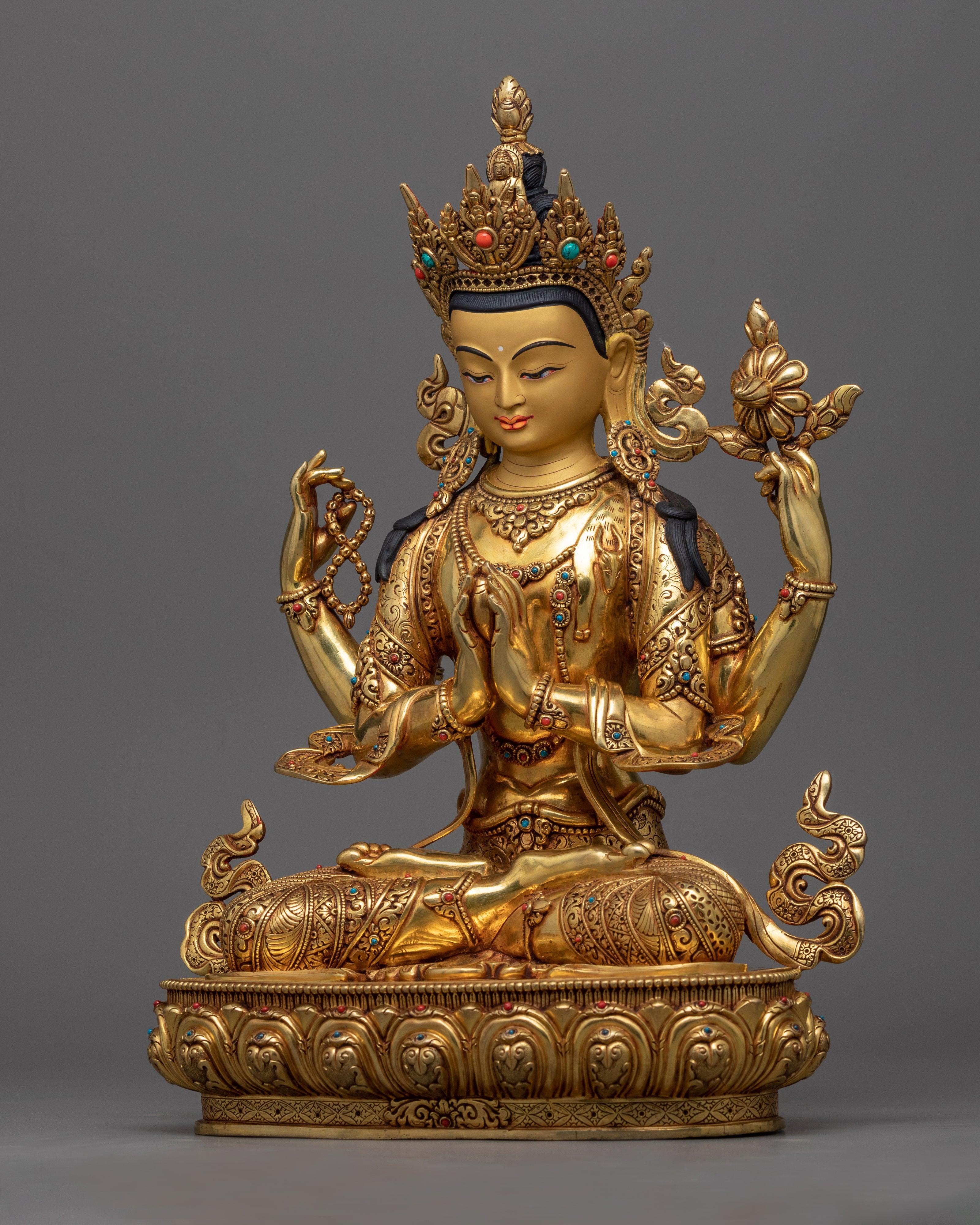 4 Armed Chenrezig Statue | Traditional Tibetan Style Buddhist Statue of Bodhisattva Chenrezig