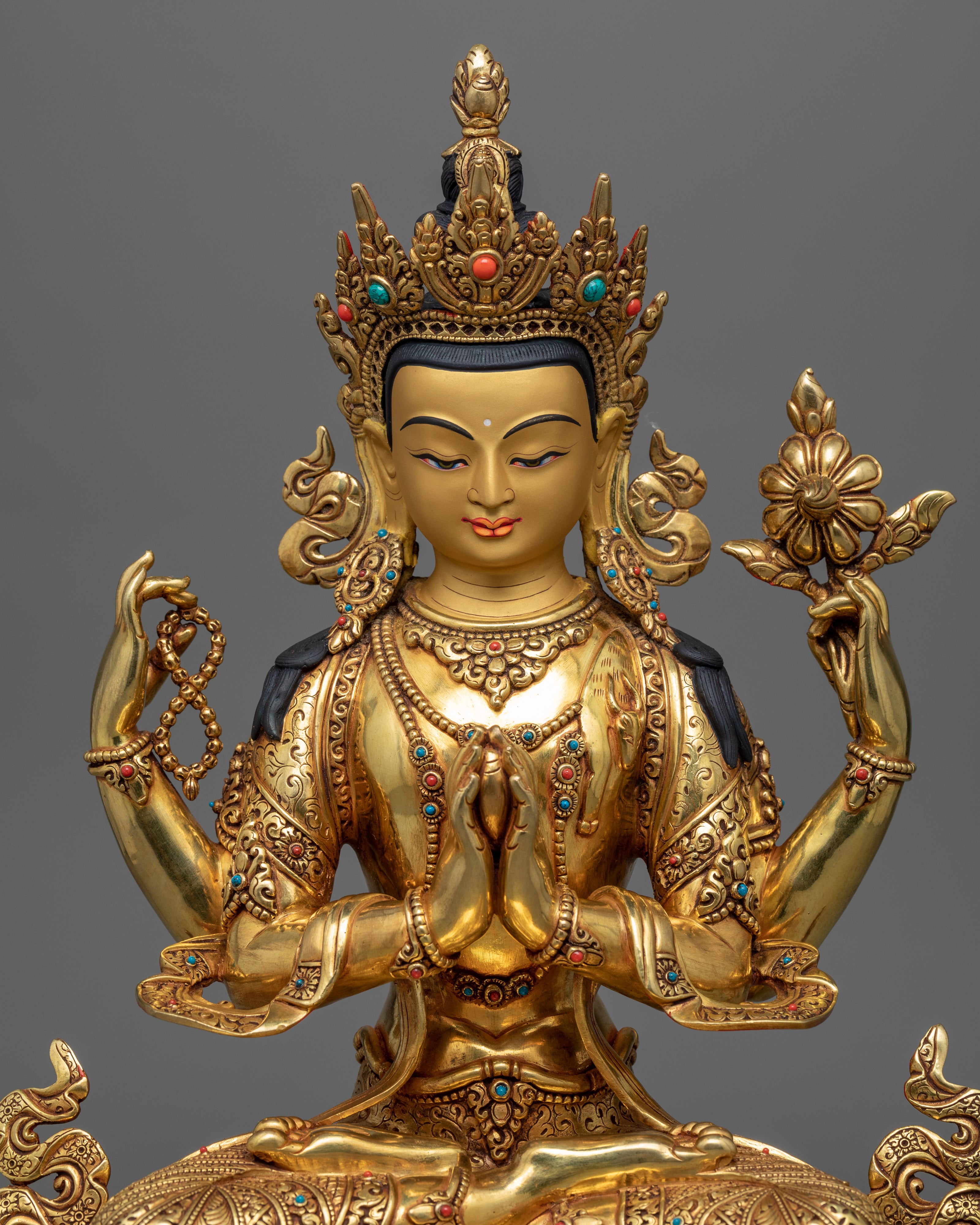 4 Armed Chenrezig Statue | Traditional Tibetan Style Buddhist Statue of Bodhisattva Chenrezig