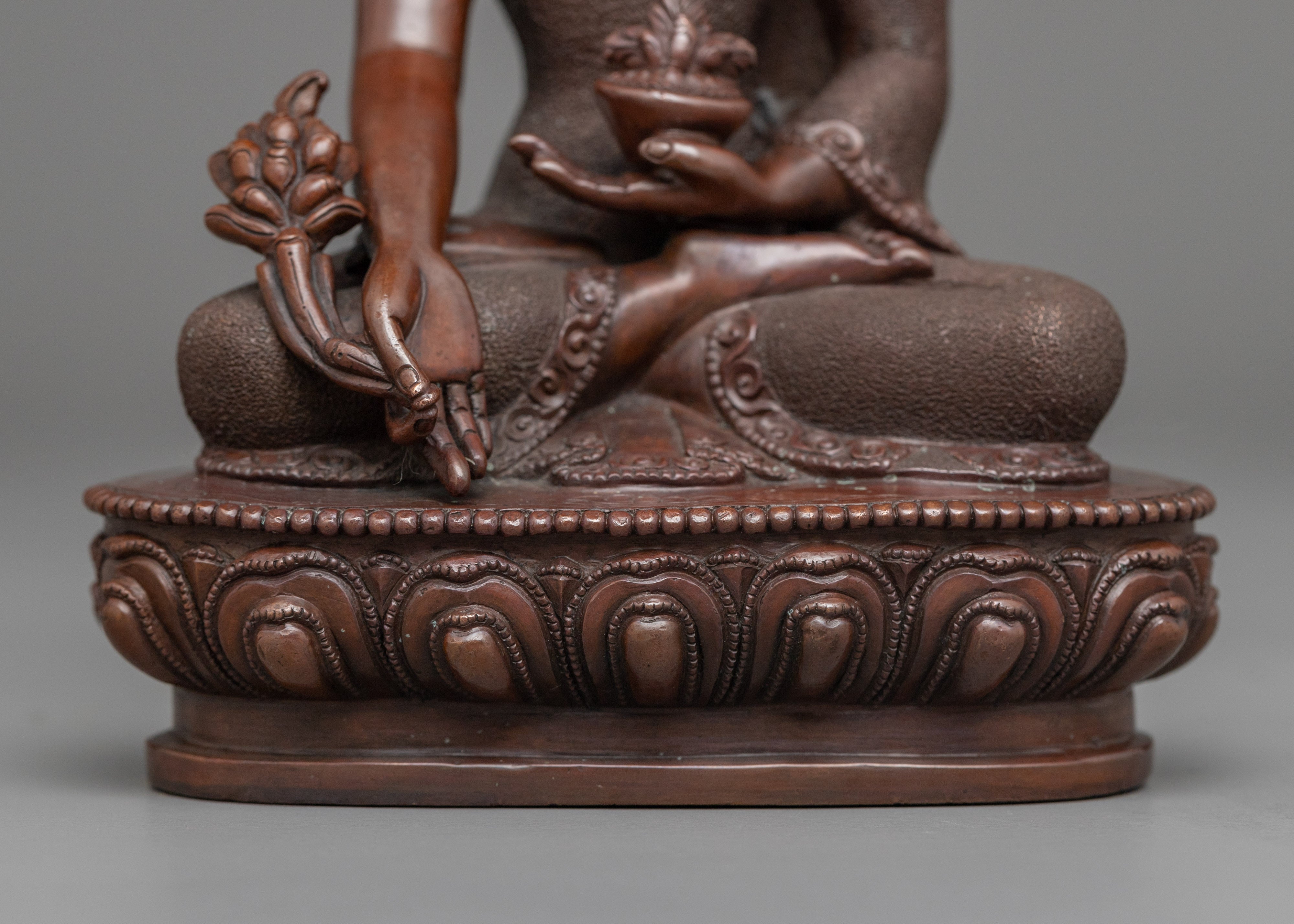 Bhaisajyaguru Medicine Buddha Statue | Buddhist Oxidized Copper Sculpture for Healing