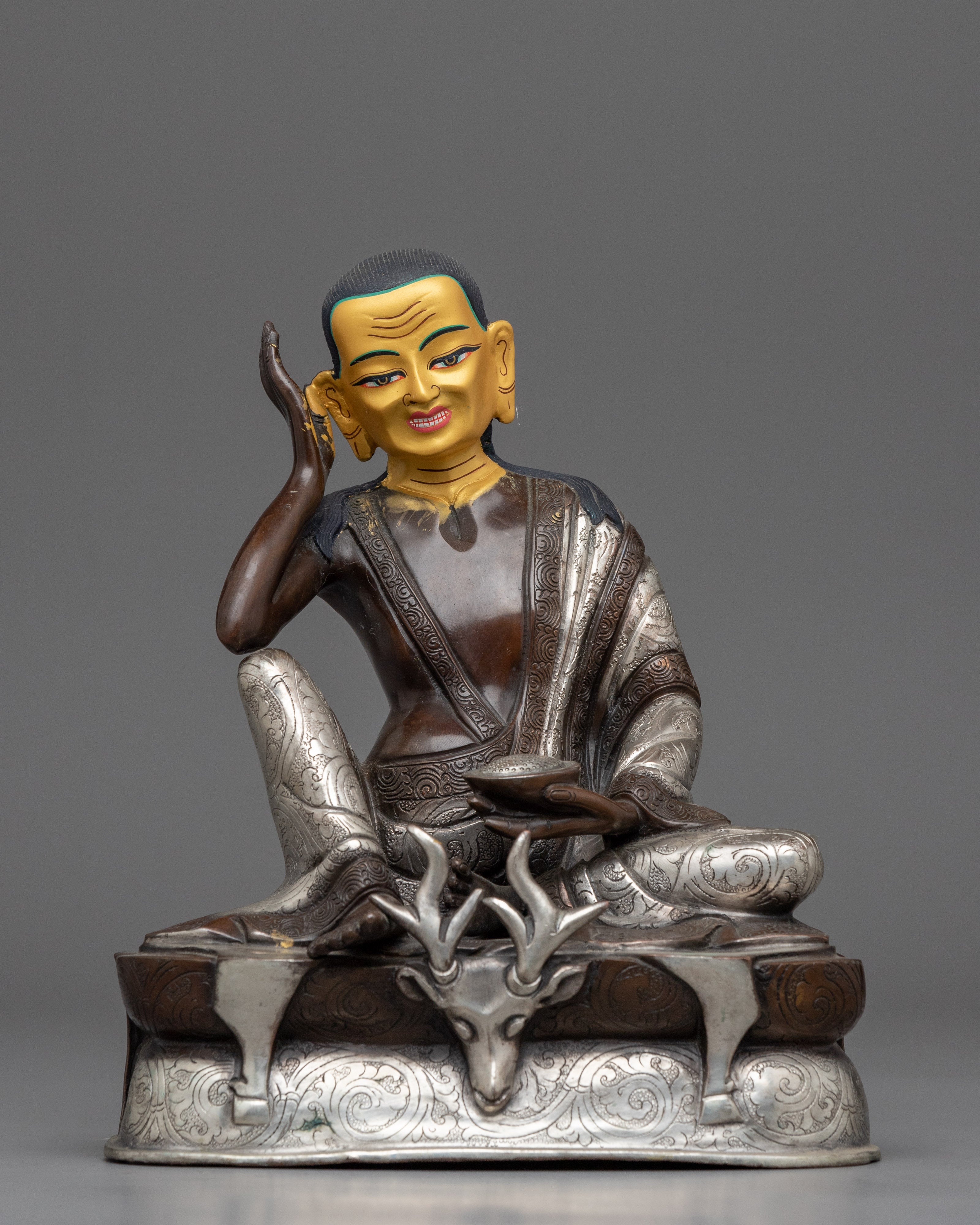 Gold Gilded 3 Buddhist Master Statue Set | Milarepa, Marpha & Gampopa