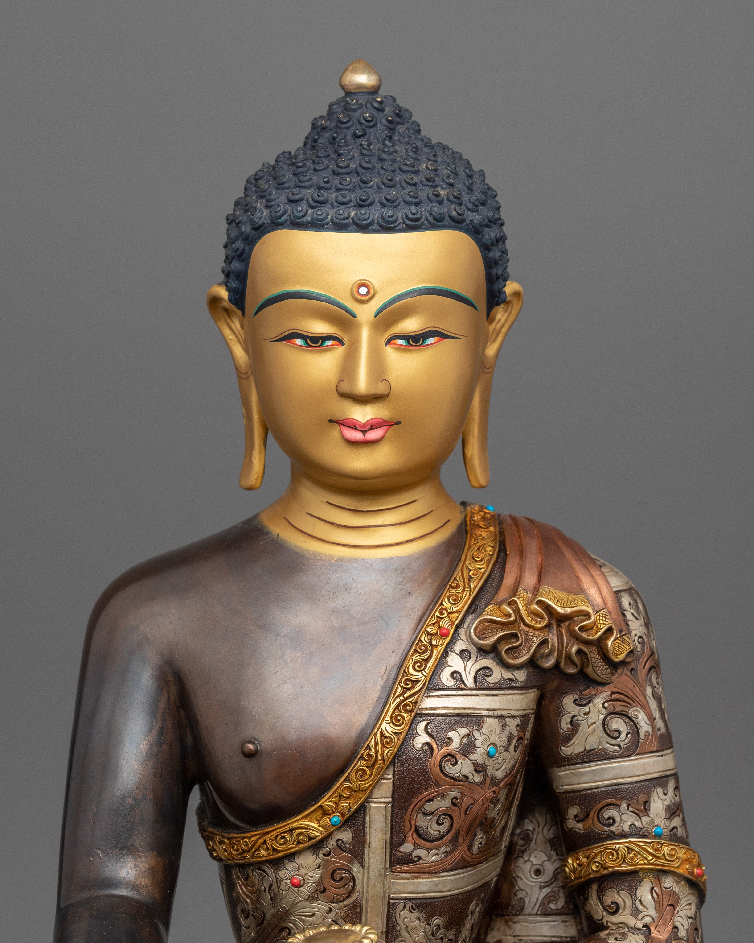 Serene Namo Shakyamuni Buddha Sculpture | Buddhist Oxidized Copper Statue