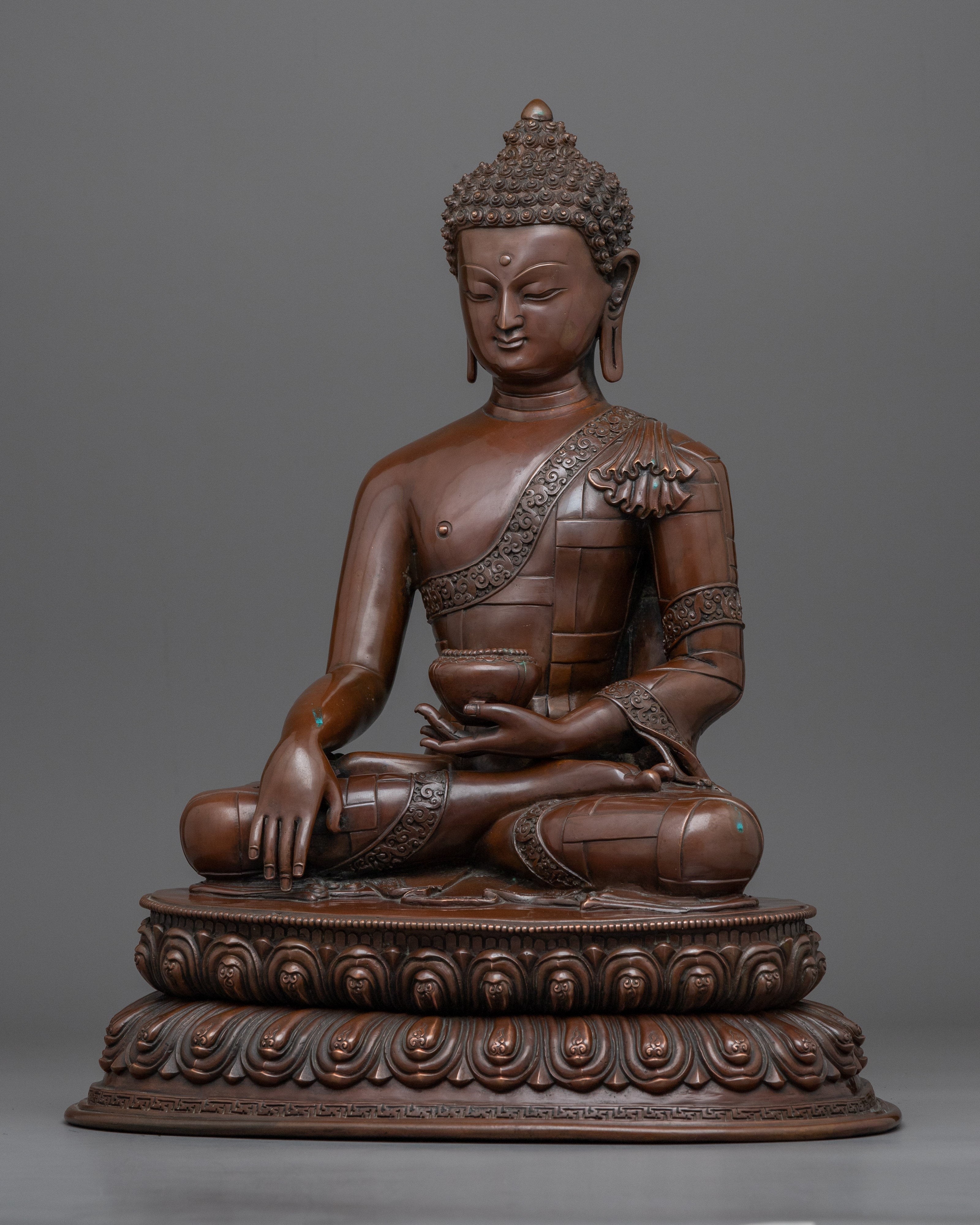 Hand-Carved Buddha Shakyamuni Sculpture | Oxidized Copper Buddhist Statue