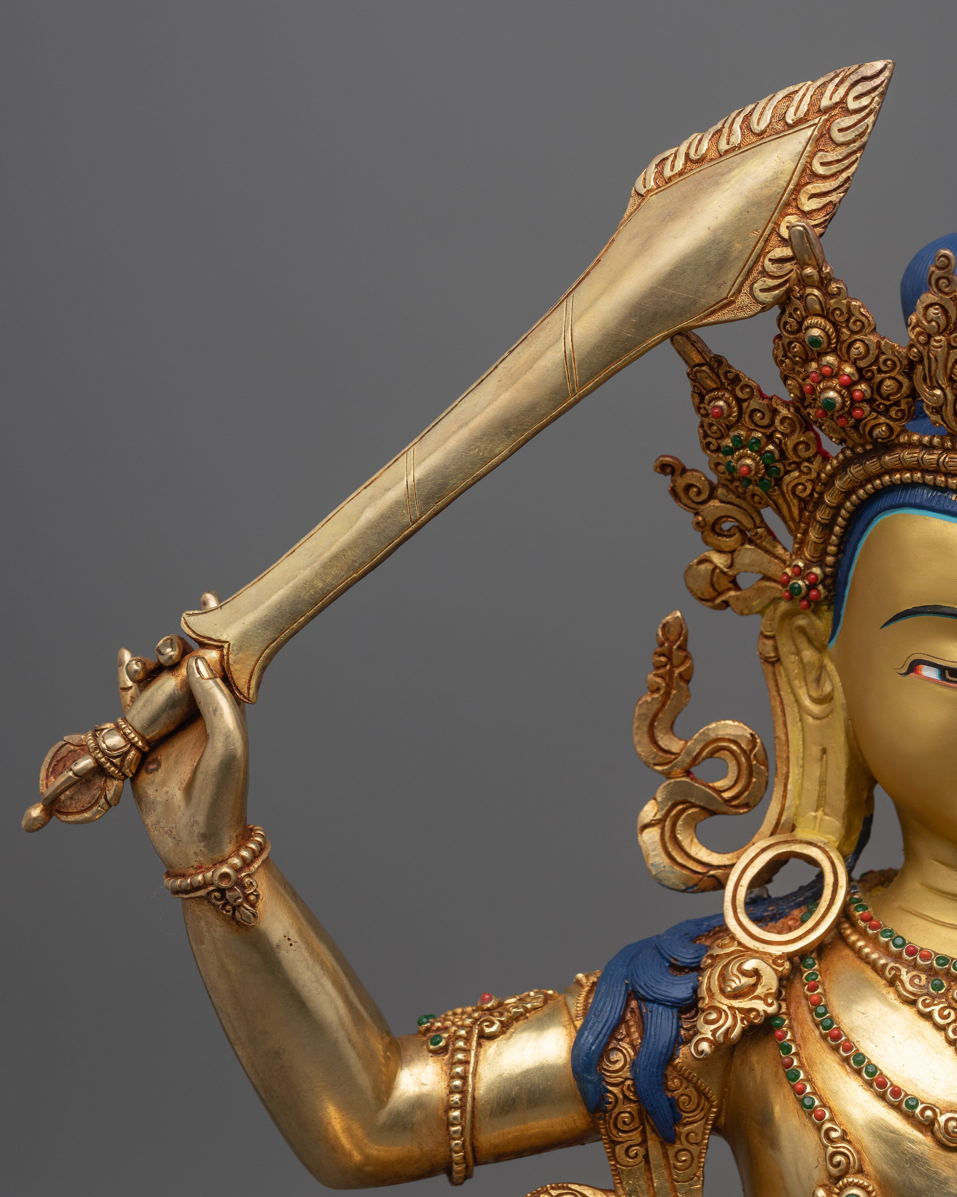 Kadampa Manjushri Statue for Meditation and Ritual | Hand-Carved Bodhisattva Statue
