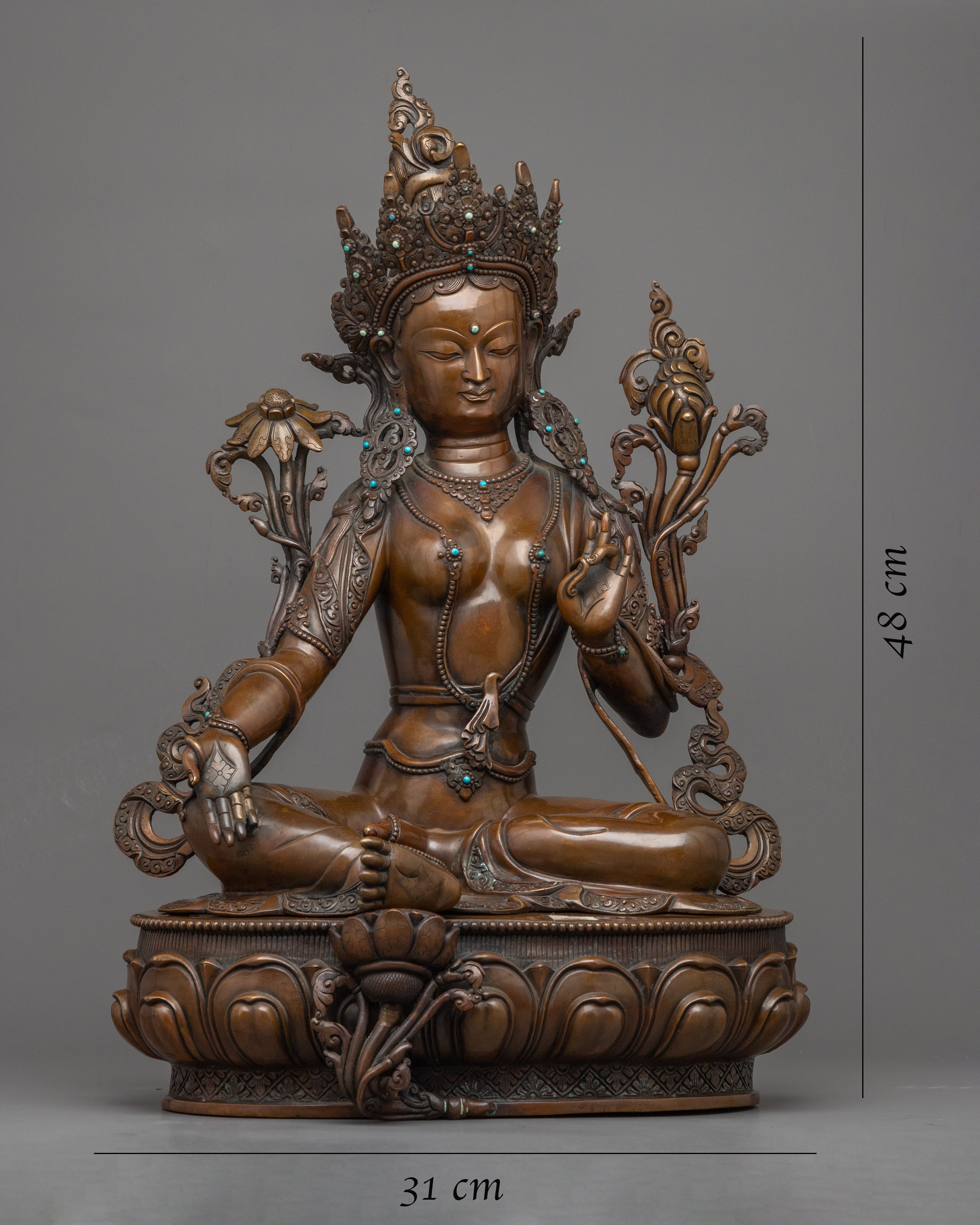 Green Tara Sculpture for Prosperity | Beautiful Bodhisattva Green Tara Statue