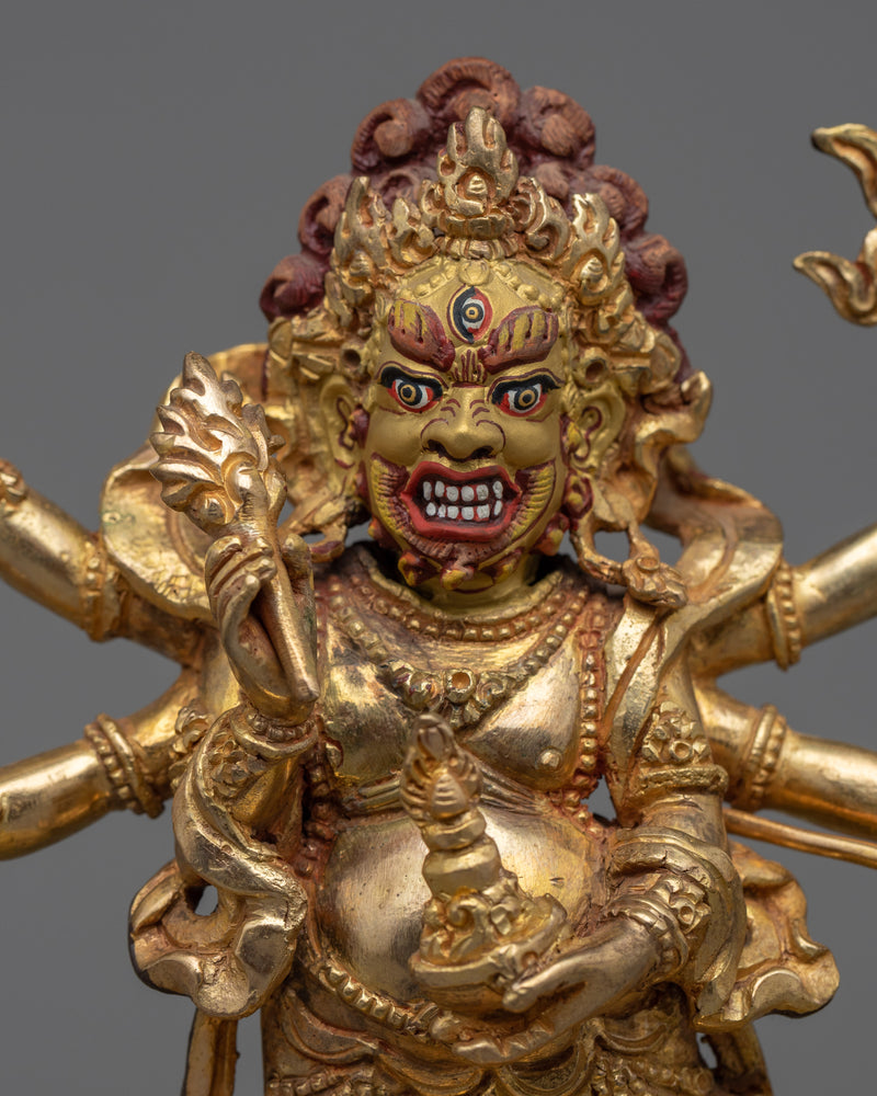 Gold Gilded White Mahakala Statue | Gold Gilded Tibetan Buddhist Art