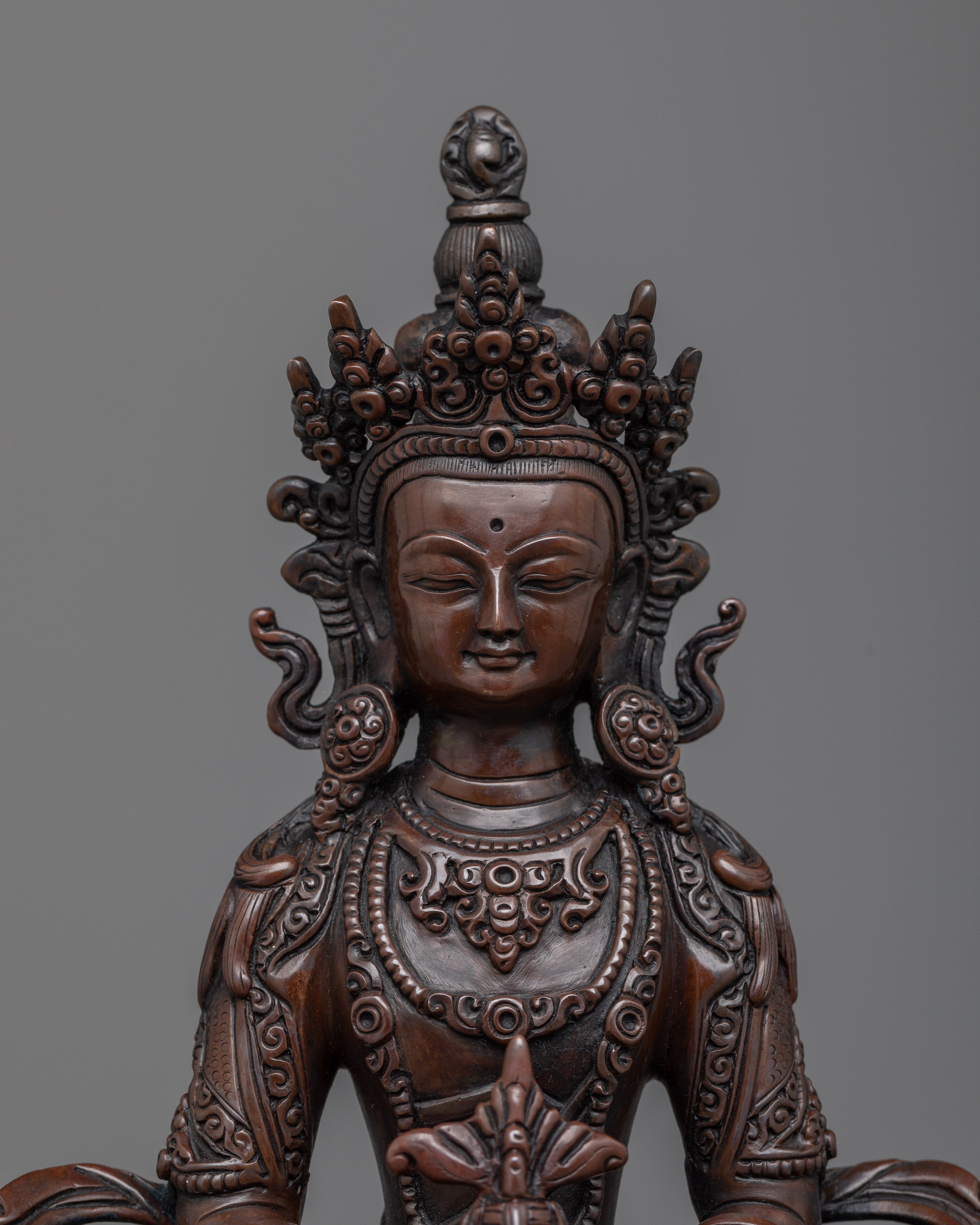 Amitayus Long Life Mantra Practice Statue | Buddhist Oxidized Copper Statue