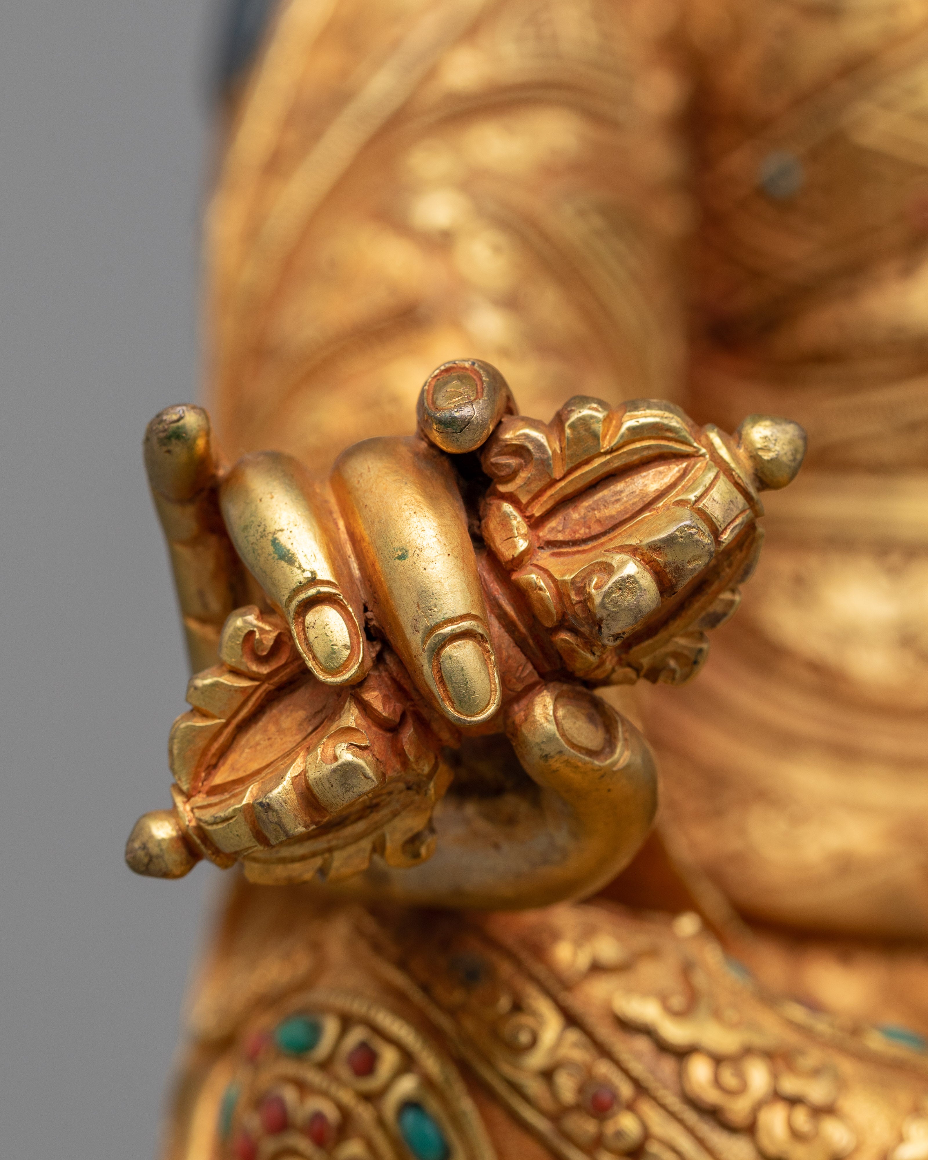 Embrace the Wisdom and Blessings of Guru Rimpoche | Magnificent 24K Gold Gilded Copper Statue