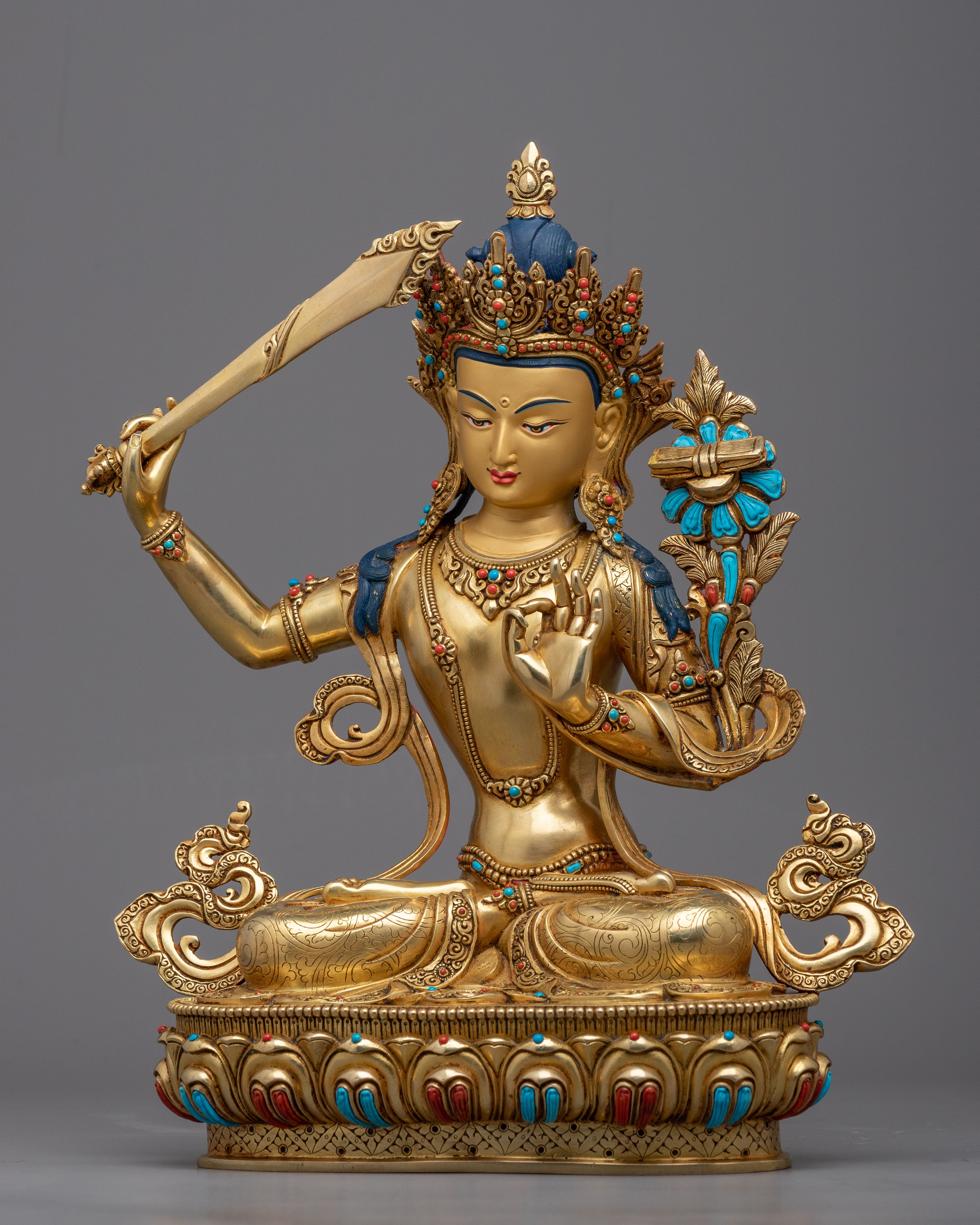 The Bodhisattva of Wisdom and Insight Manjushri Buddha with a Sword Statue | Himalayan Art