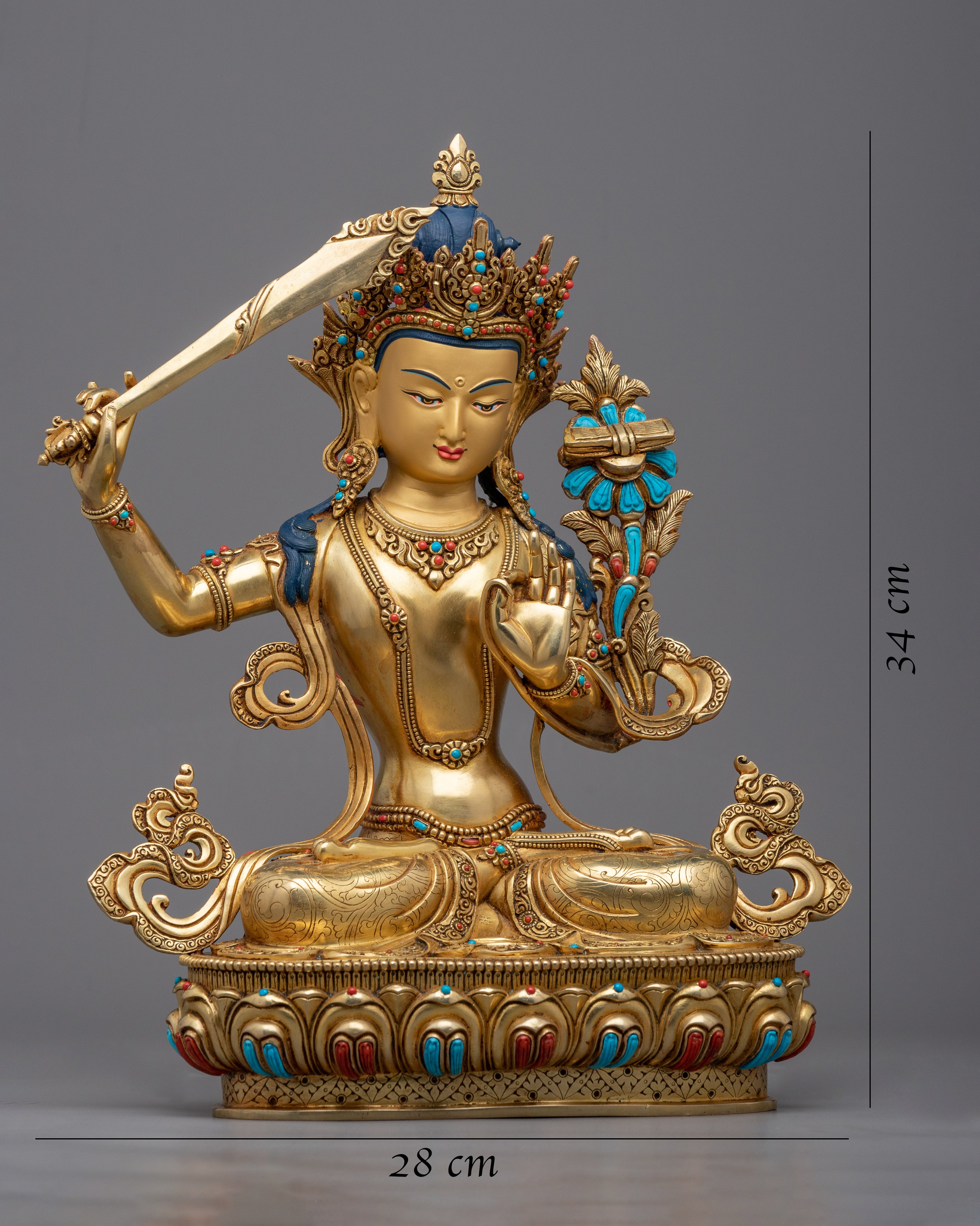 The Bodhisattva of Wisdom and Insight Manjushri Buddha with a Sword Statue | Himalayan Art