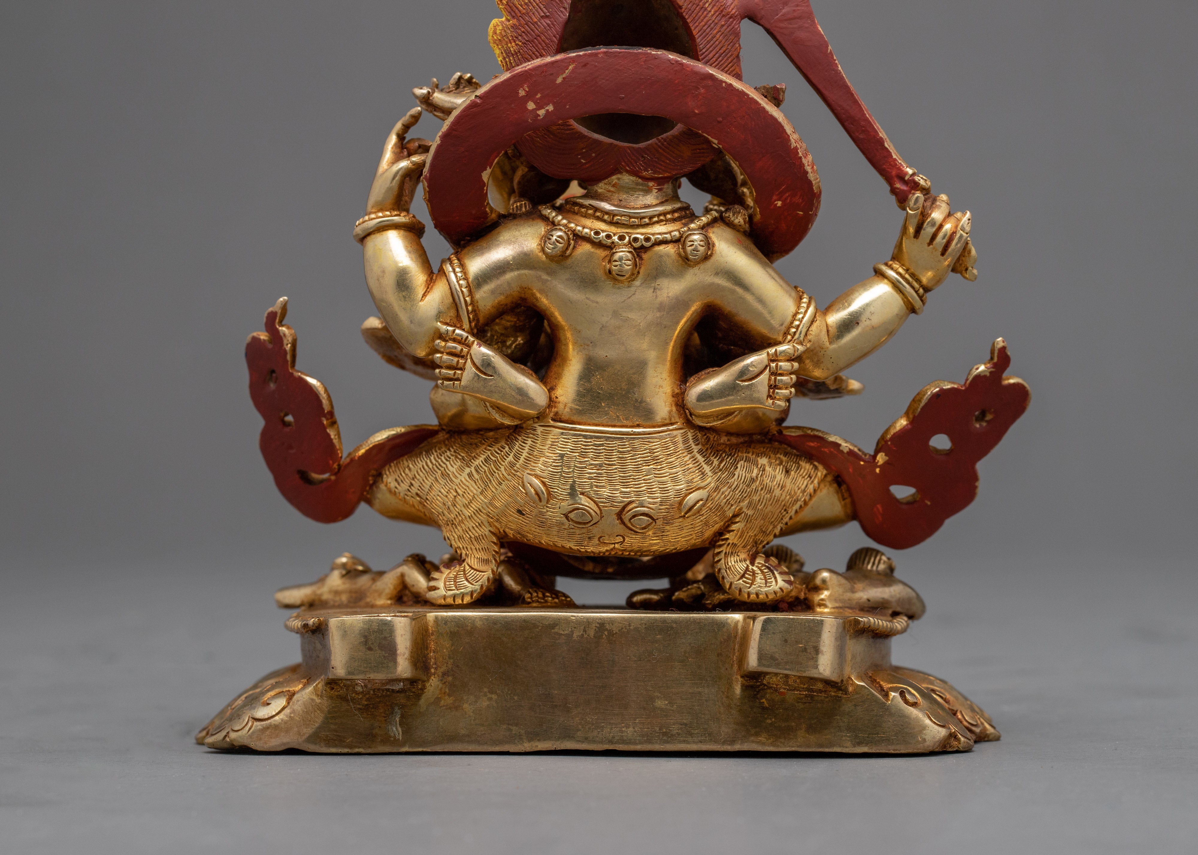 4 Armed Mahakala with Consort Statue | Finely Hand Carved Himalayan Art