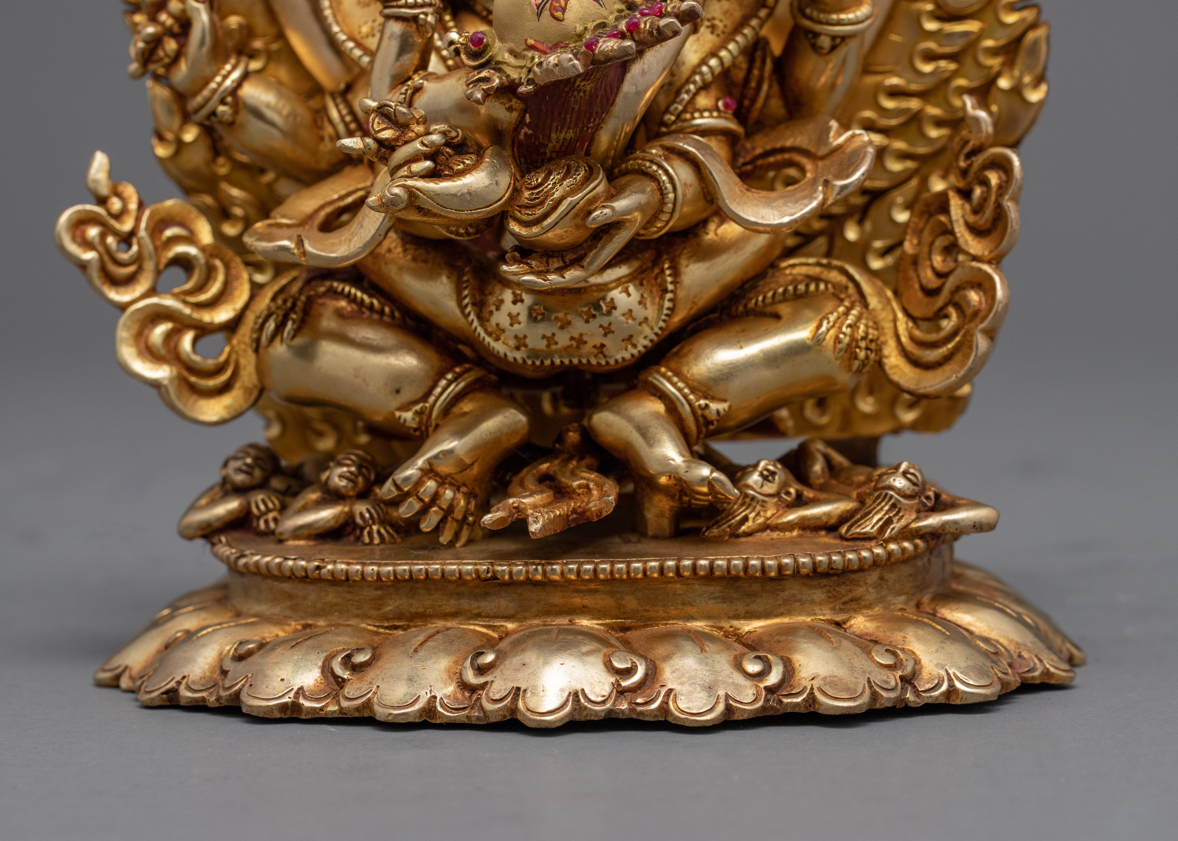 4 Armed Mahakala with Consort Statue | Finely Hand Carved Himalayan Art