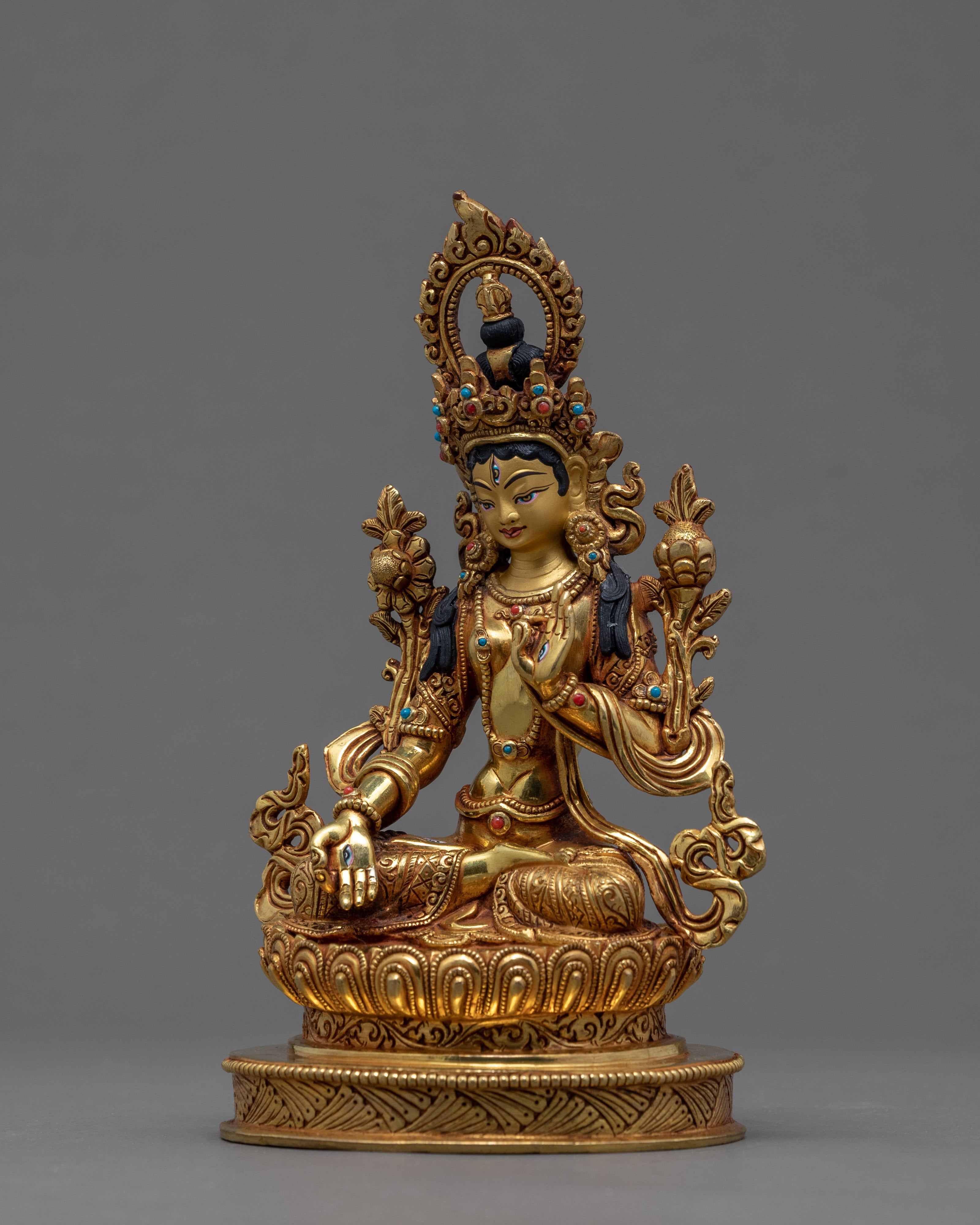 White Tara | Buddhist Deity Of Long Life And Good Health | Gold Gilded Statue