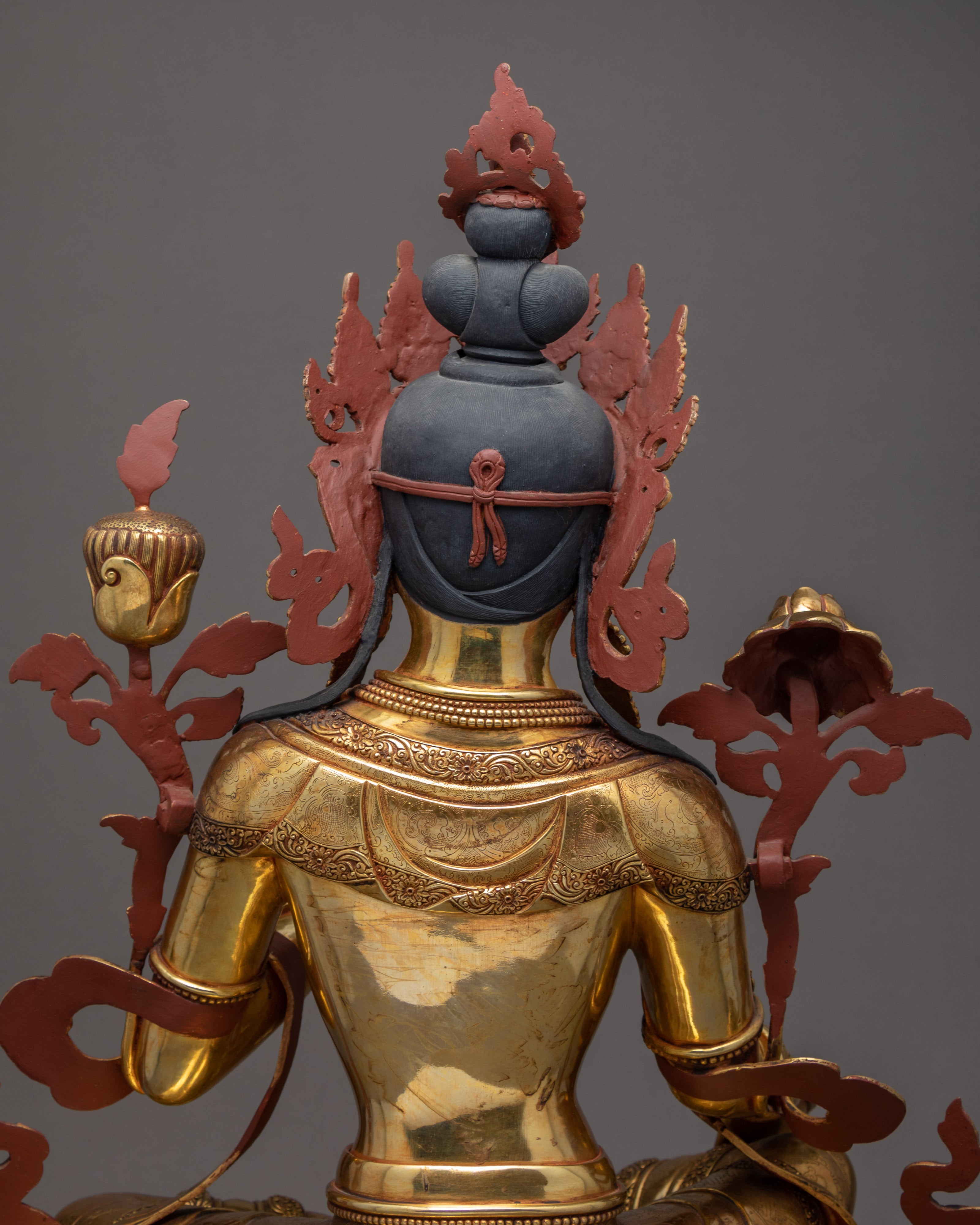 Green Tara Female Buddha Statue, Himalayan Hand-carved Artwork