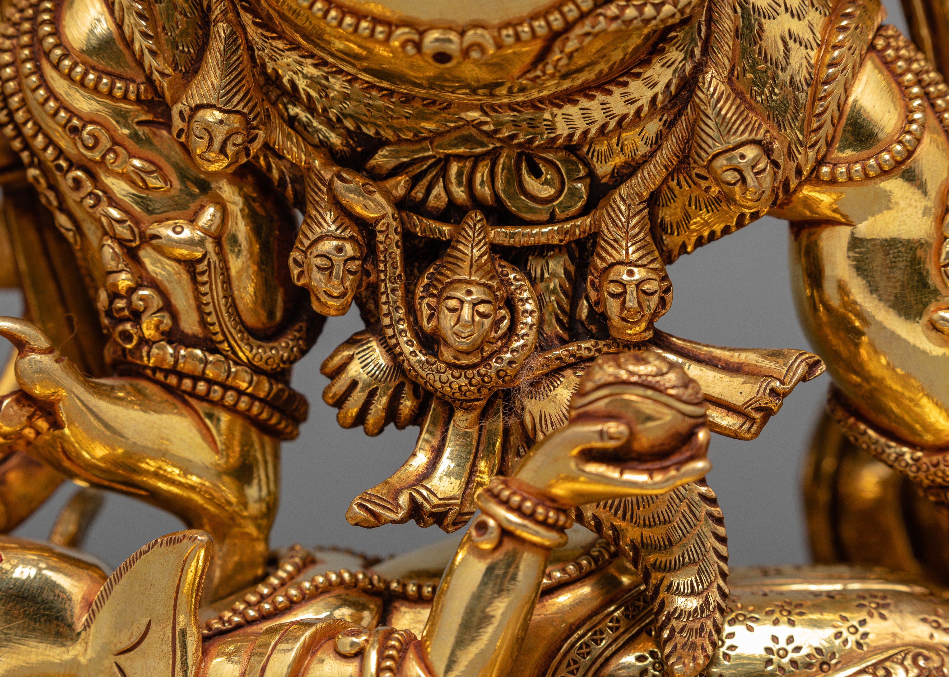 6 Armed Mahakala, 24K Gold Plated Mahakala Statue, Traditionally Hand Carved