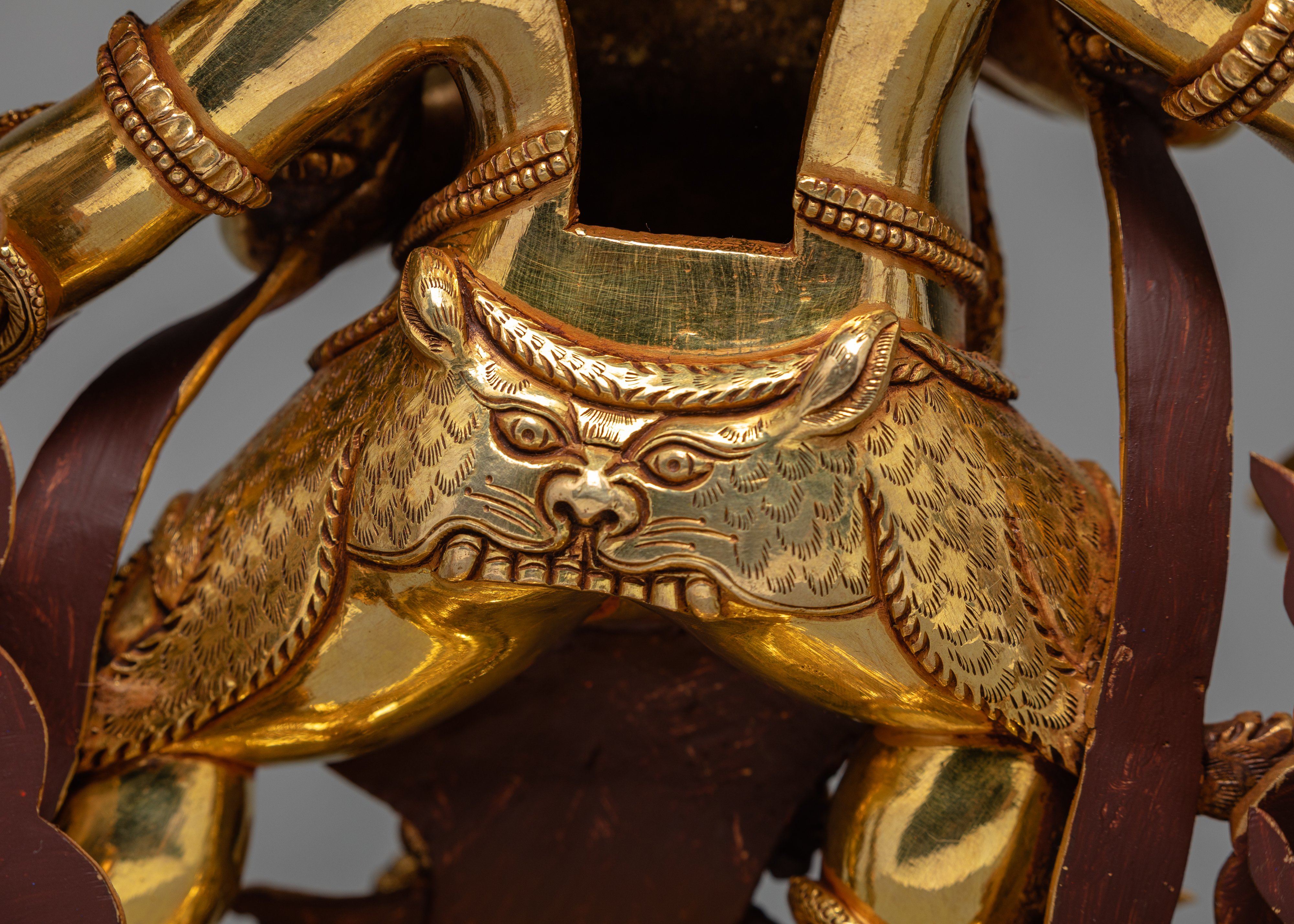 6 Armed Mahakala, 24K Gold Plated Mahakala Statue, Traditionally Hand Carved