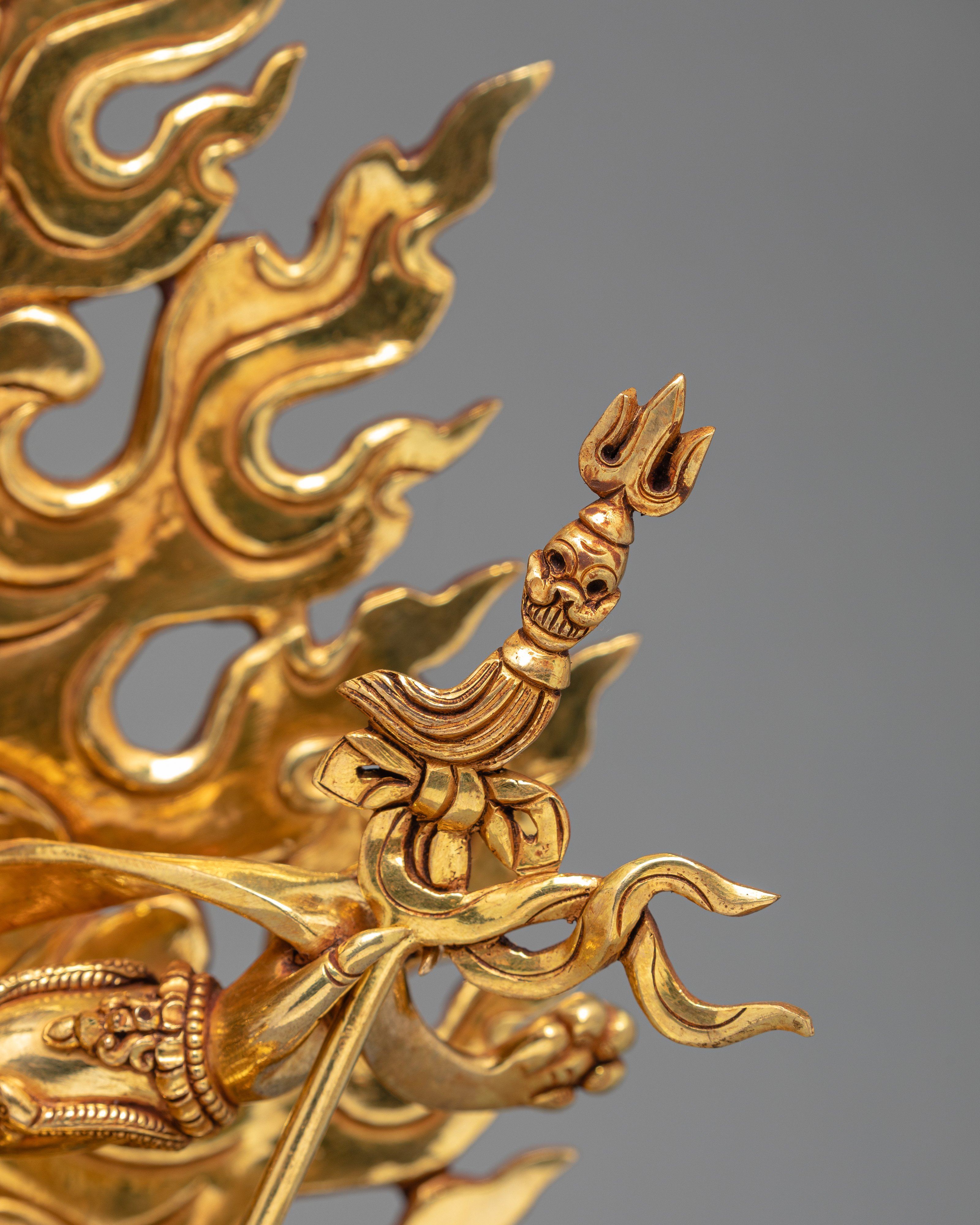 6 Armed Mahakala, 24K Gold Plated Mahakala Statue, Traditionally Hand Carved