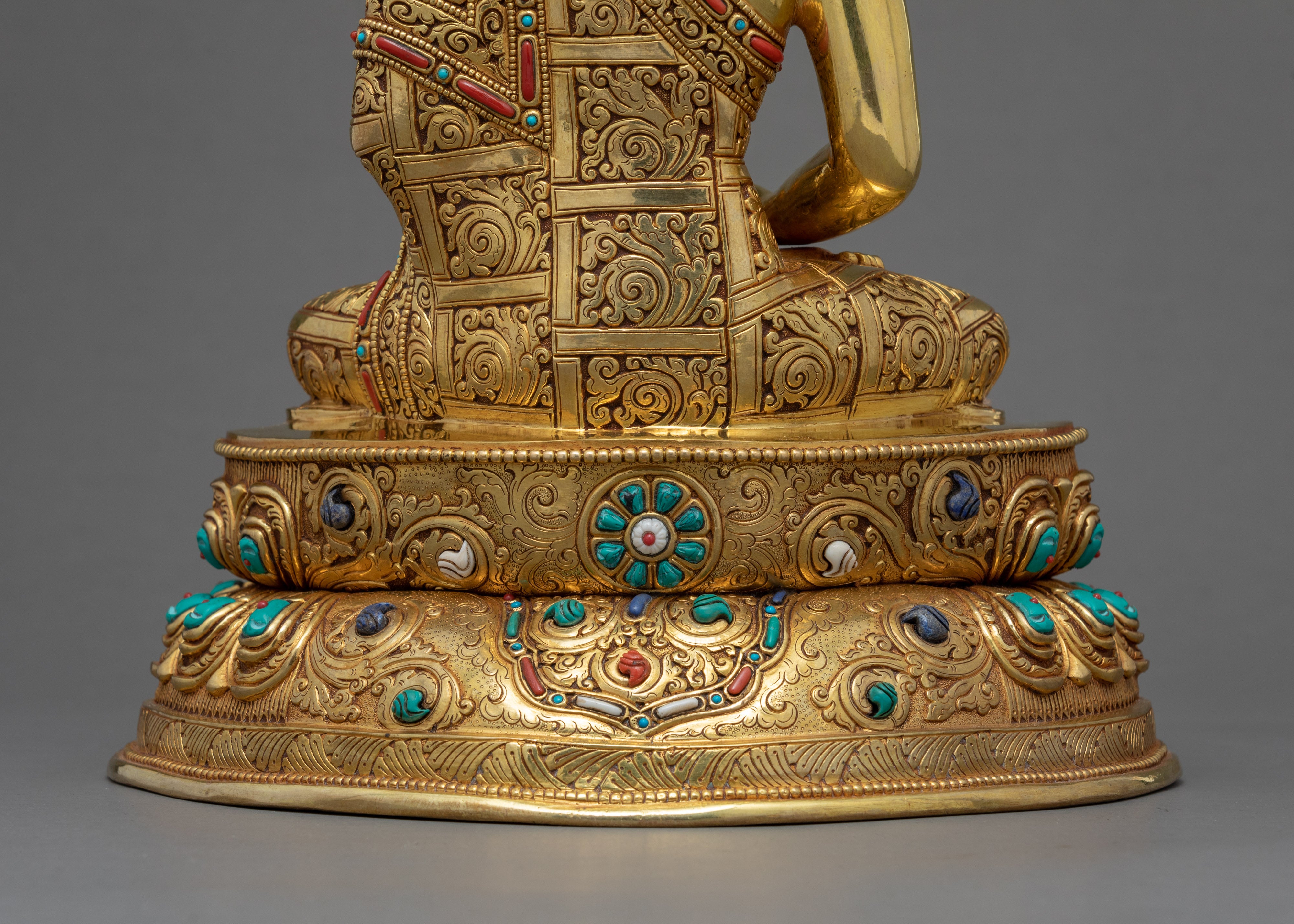 Turquoise Amitabha Statue | Traditionally Gold Gilded Buddha Art