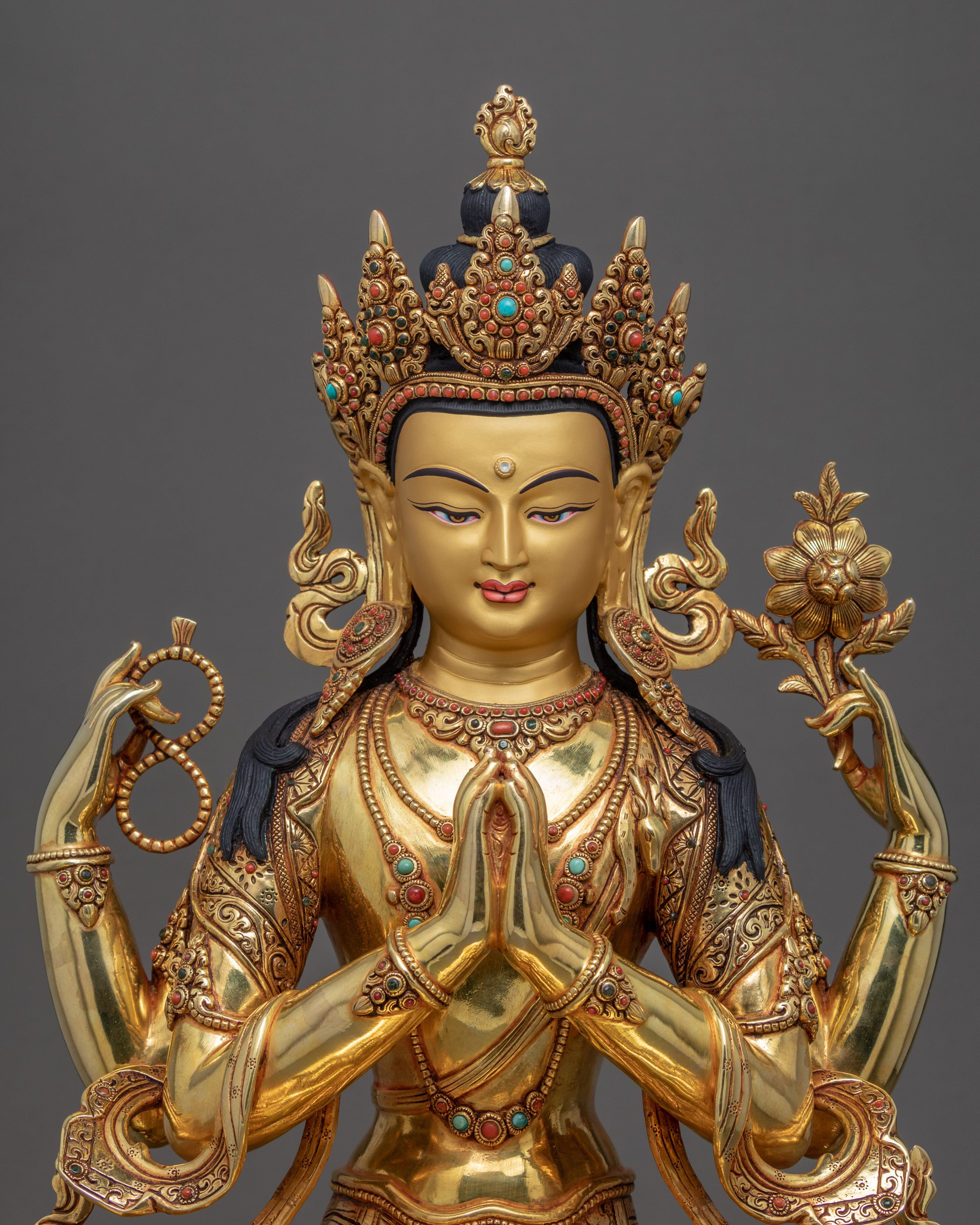 Four Arm Chenrezig Sculpture | Avalokiteshvara Hand Made Artwork In Nepal