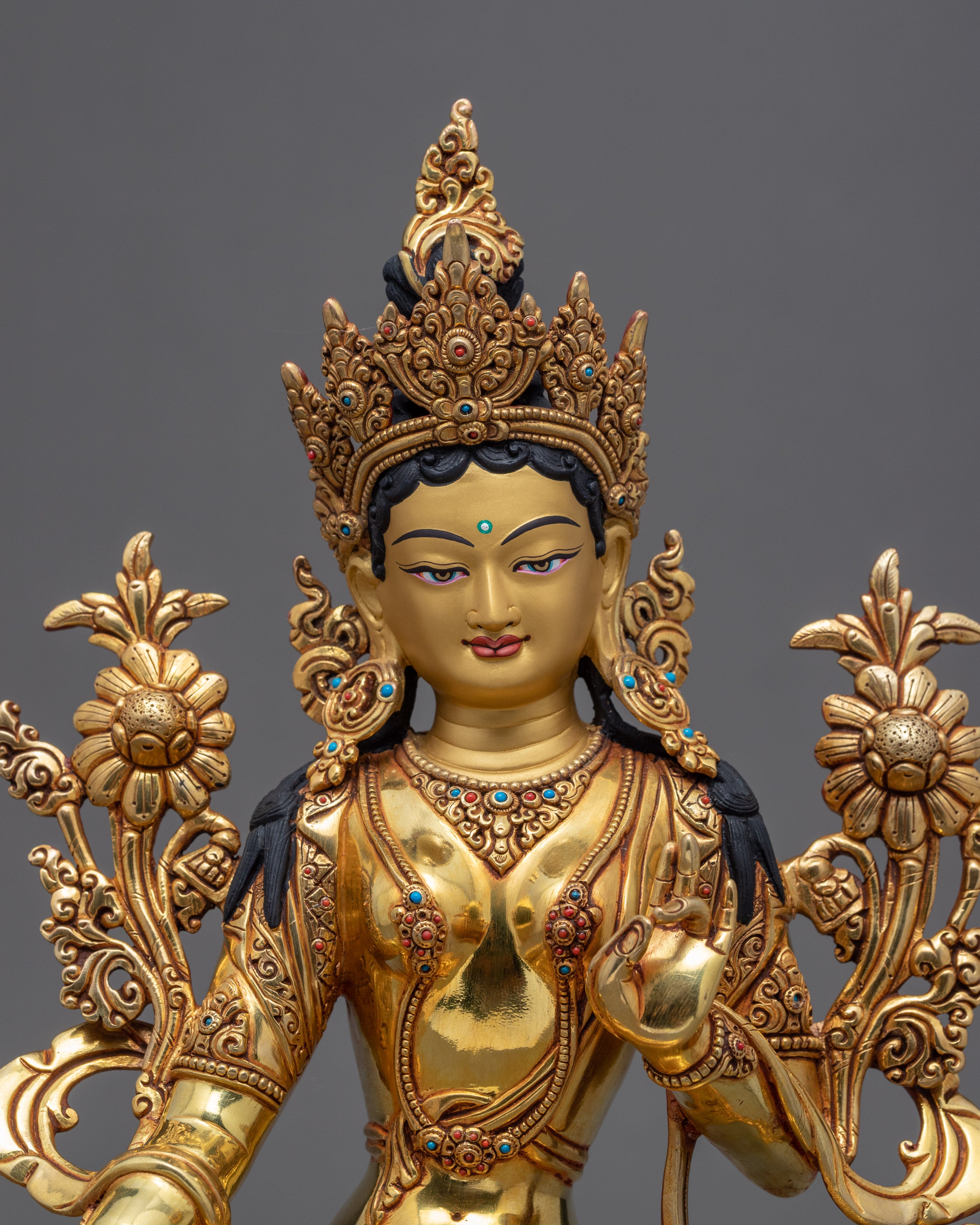 Hand Carved Green Tara | Tibetan Bodhisattva Statue