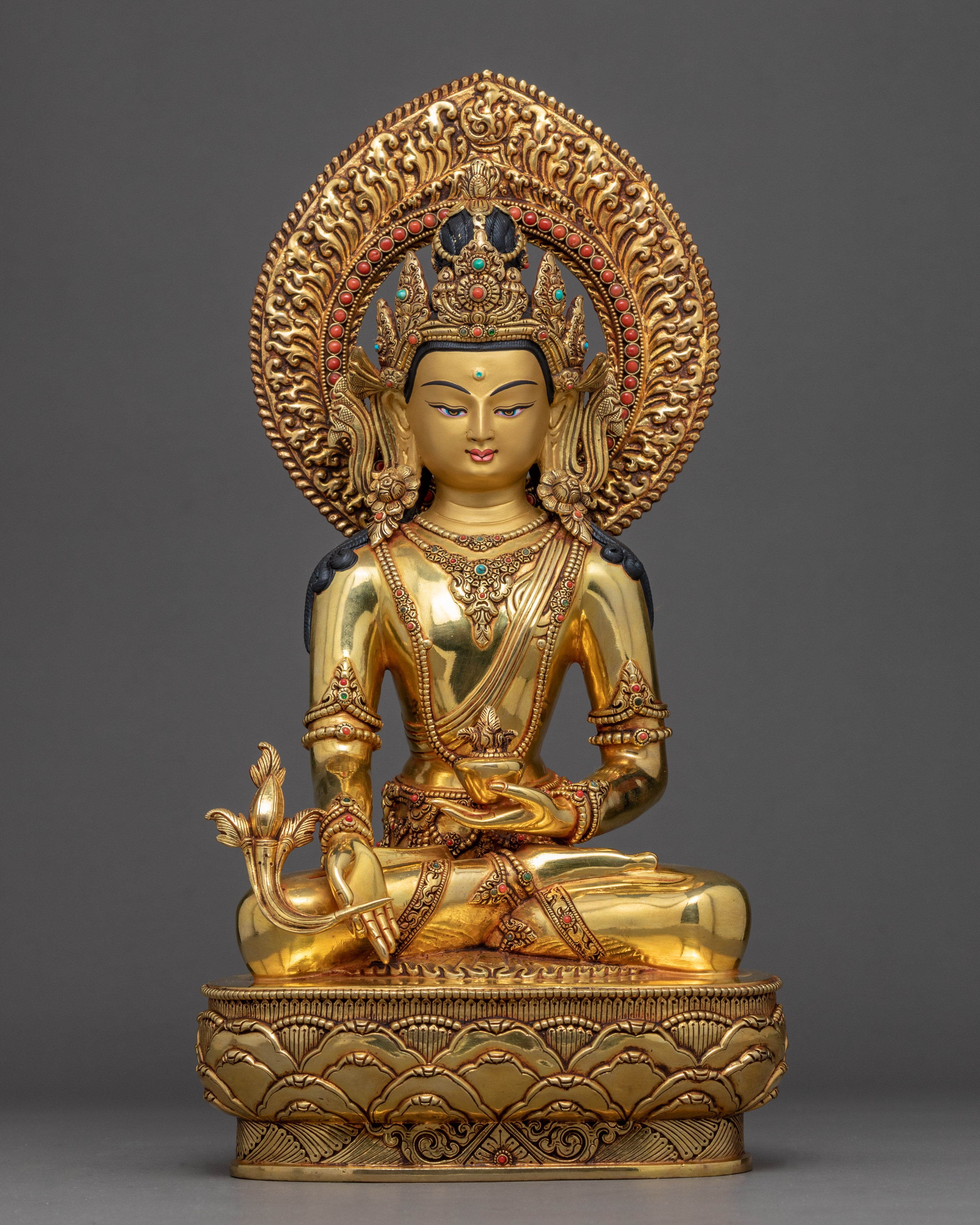 Three Buddha Crown Statue | Traditional Buddhist Set Sculpture