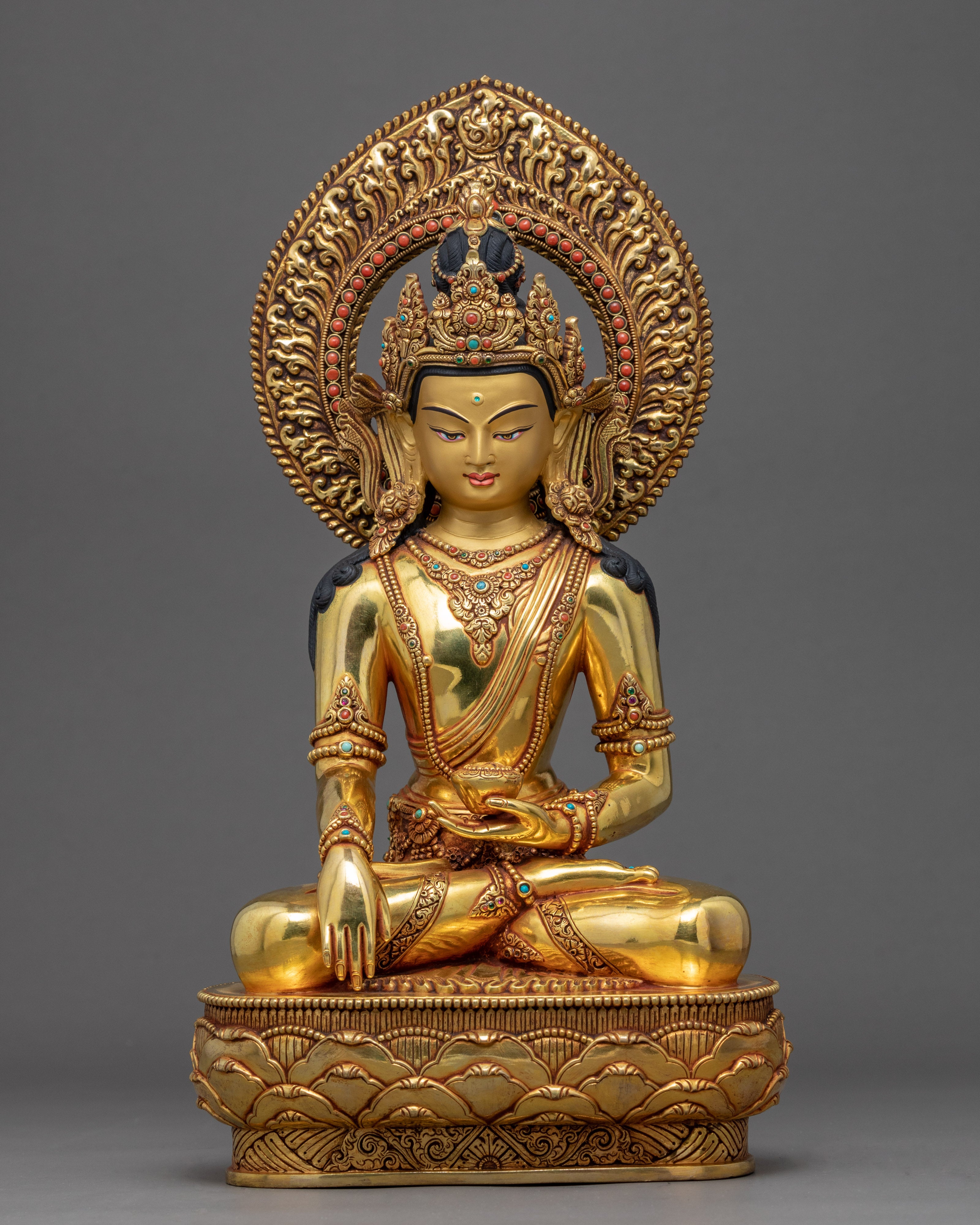 Three Buddha Crown Statue | Traditional Buddhist Set Sculpture