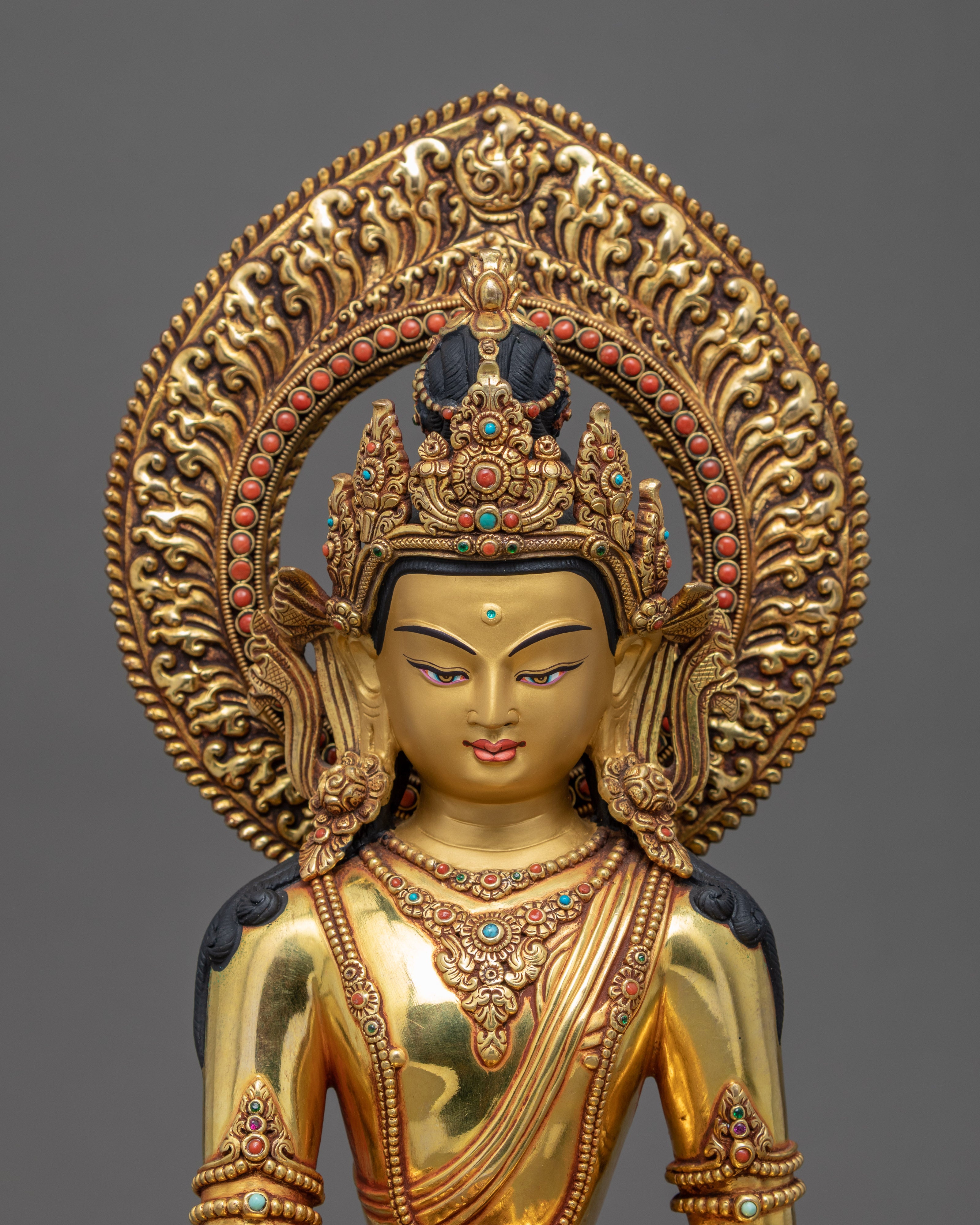 Three Buddha Crown Statue | Traditional Buddhist Set Sculpture
