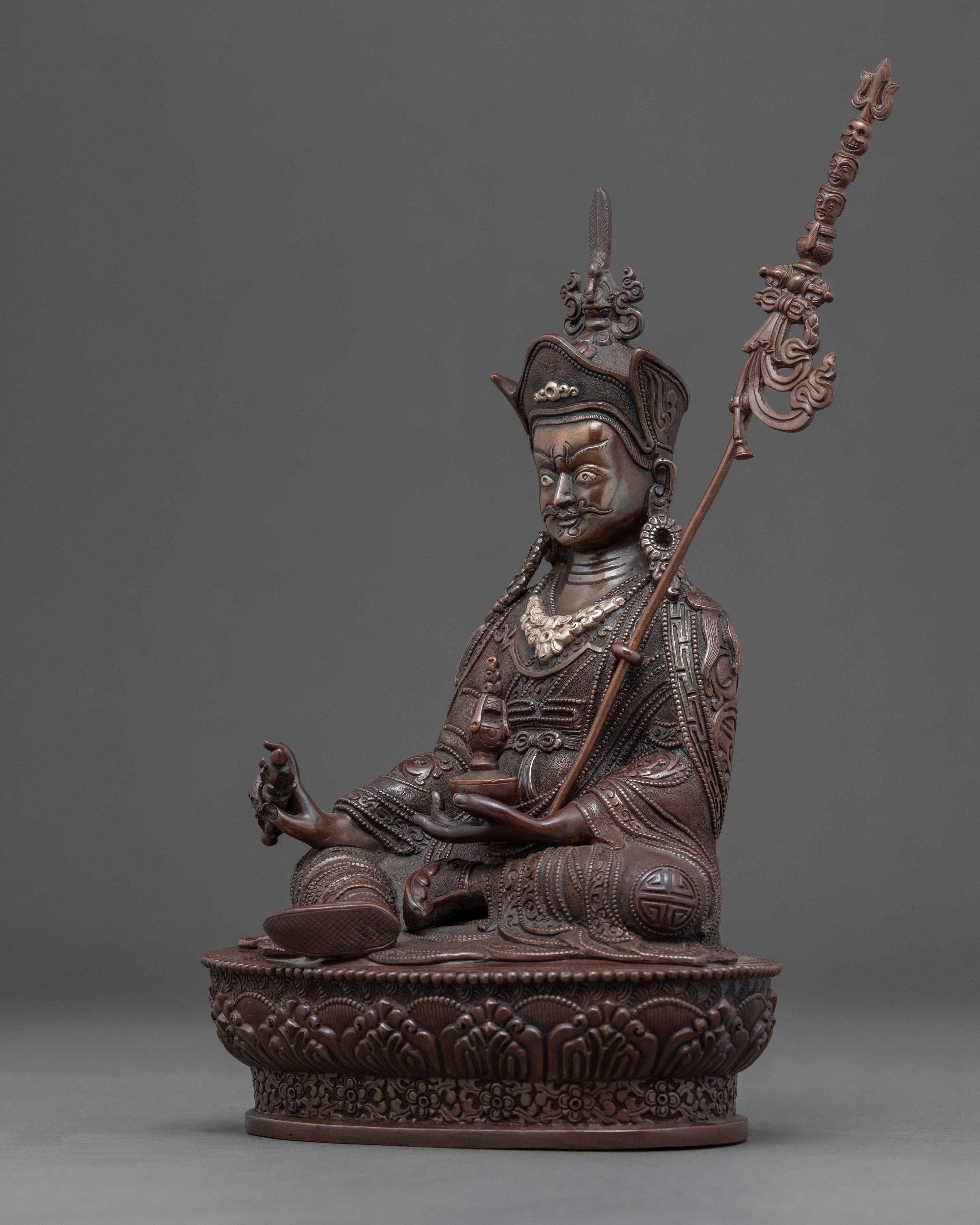 Mini Guru Rinpoche Statue | Traditional Silver Plated Sculpture