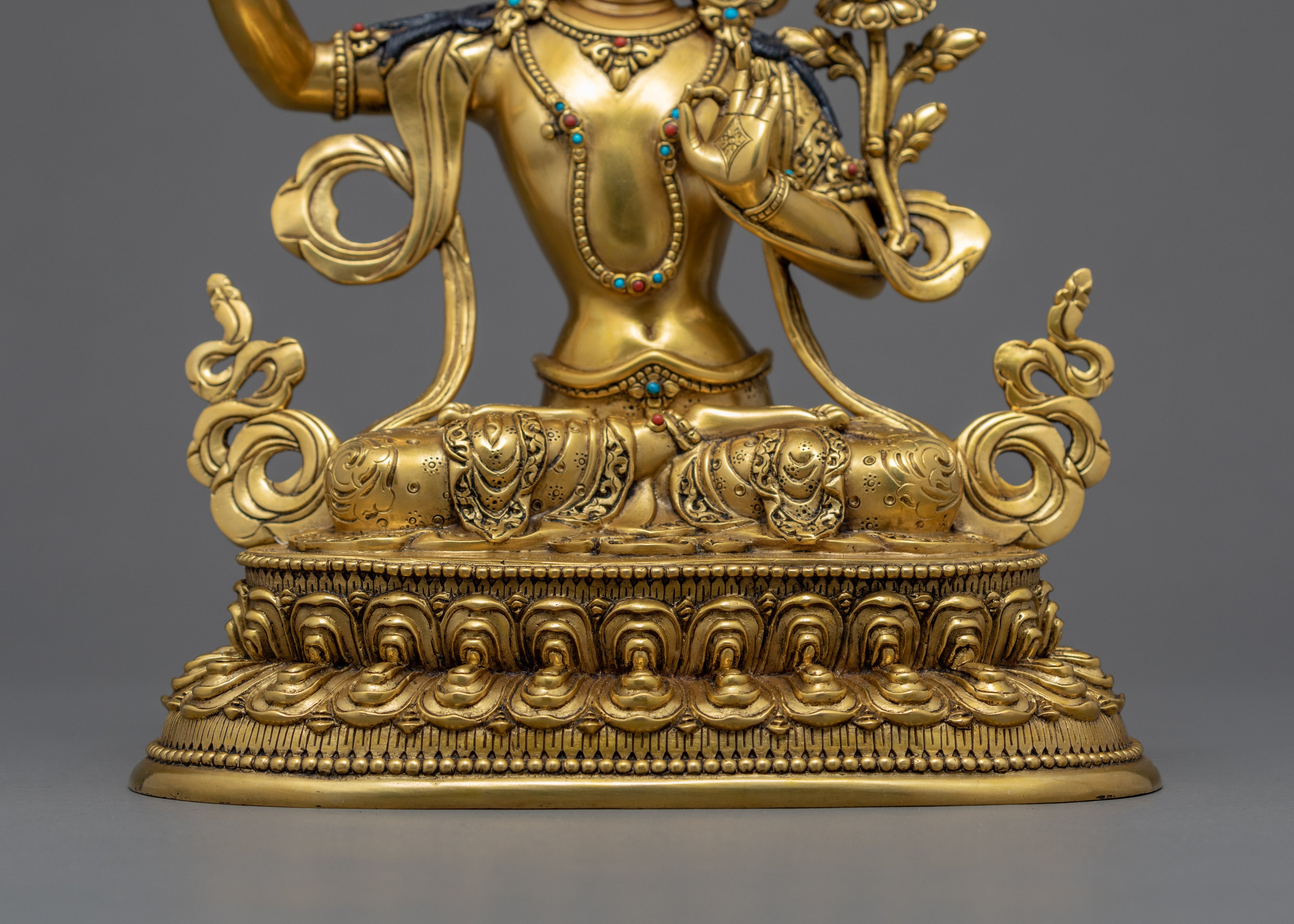 Wisdom Deity Manjushri | Gold Gilded Bodhisattva Sculpture