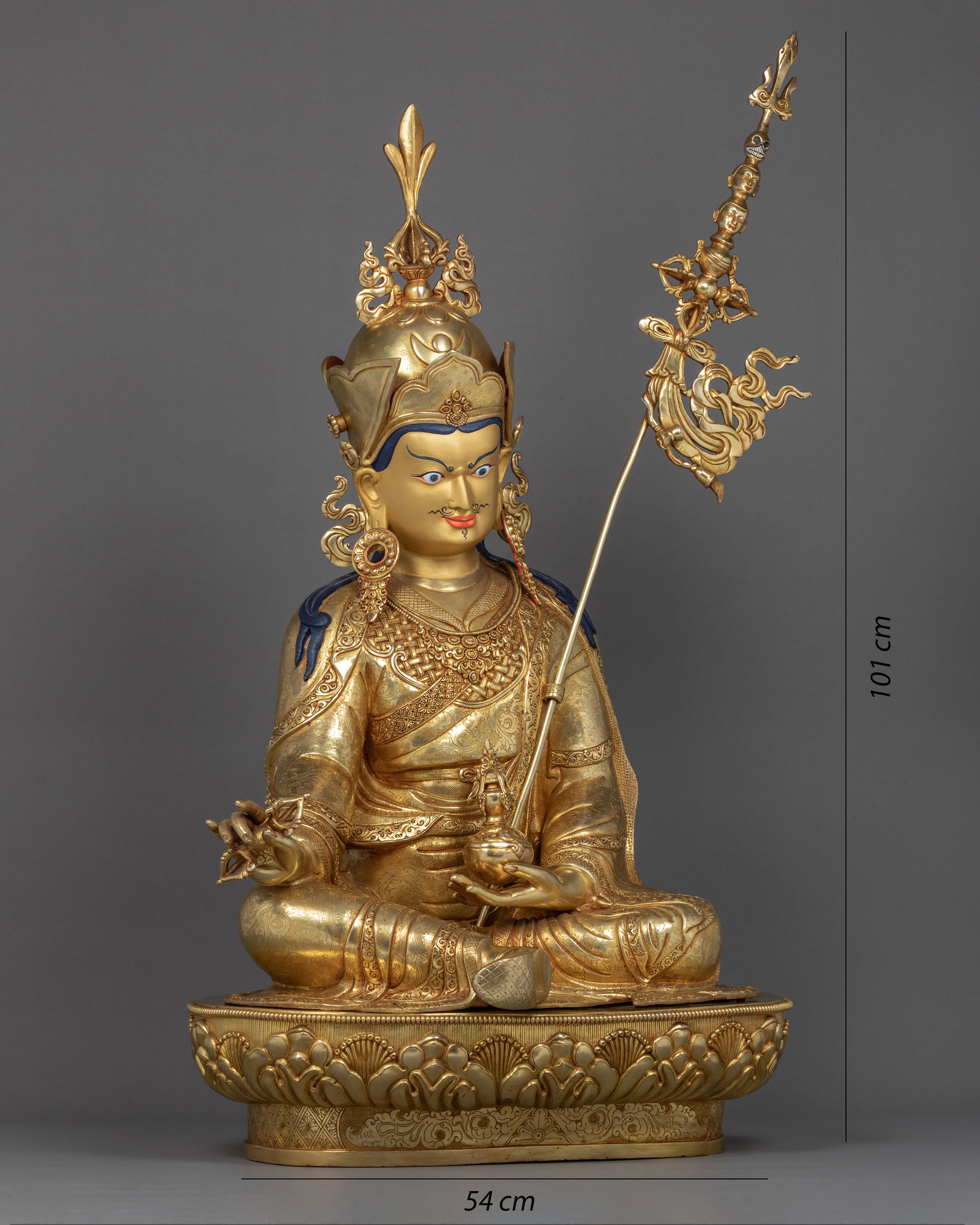 Large Guru Rinpoche Sculpture | Traditional Hand Carved Guru Padmasambhava Statue