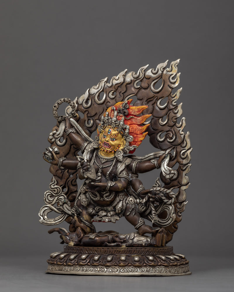 Six Armed Mahakala Sculpture | Traditionally Hand Carved Statue
