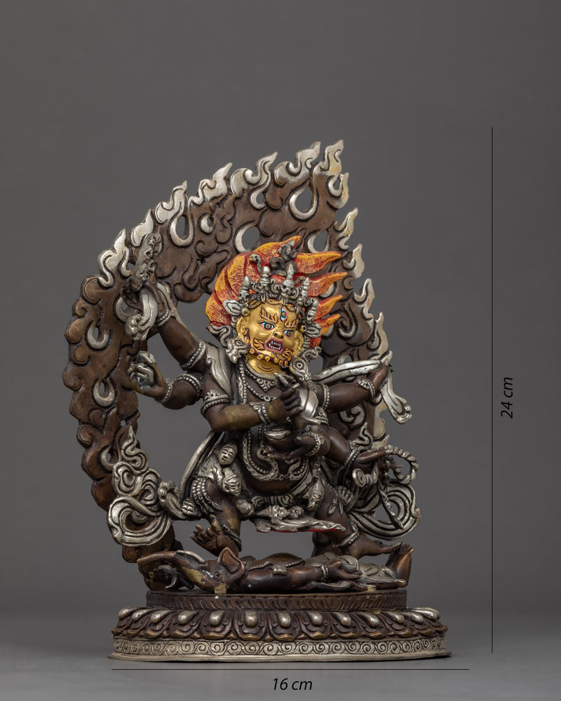 Six Armed Mahakala Sculpture | Traditionally Hand Carved Statue