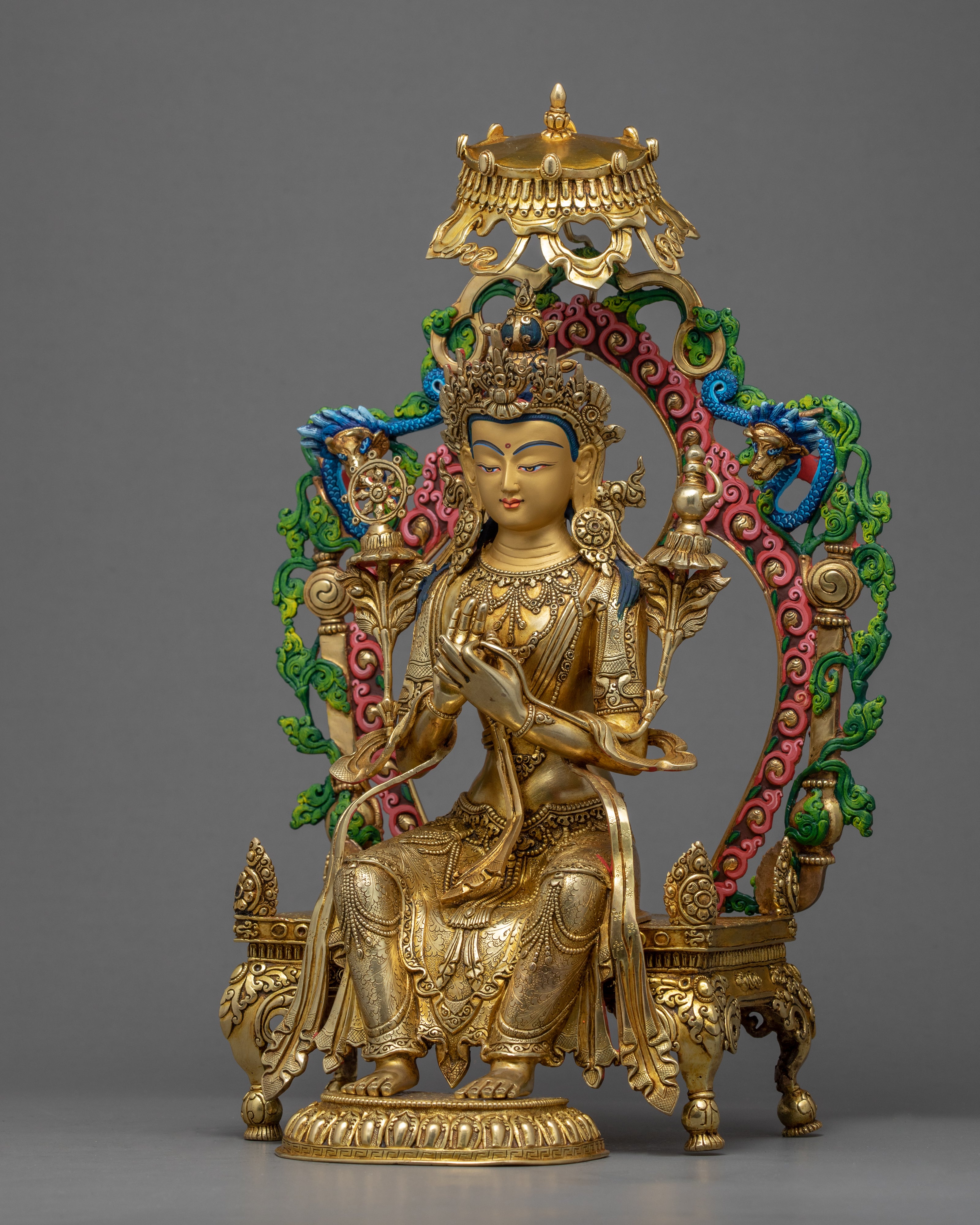 Maitreya Buddha Sculpture | Seated on Throne | Auspicious Buddhist Art