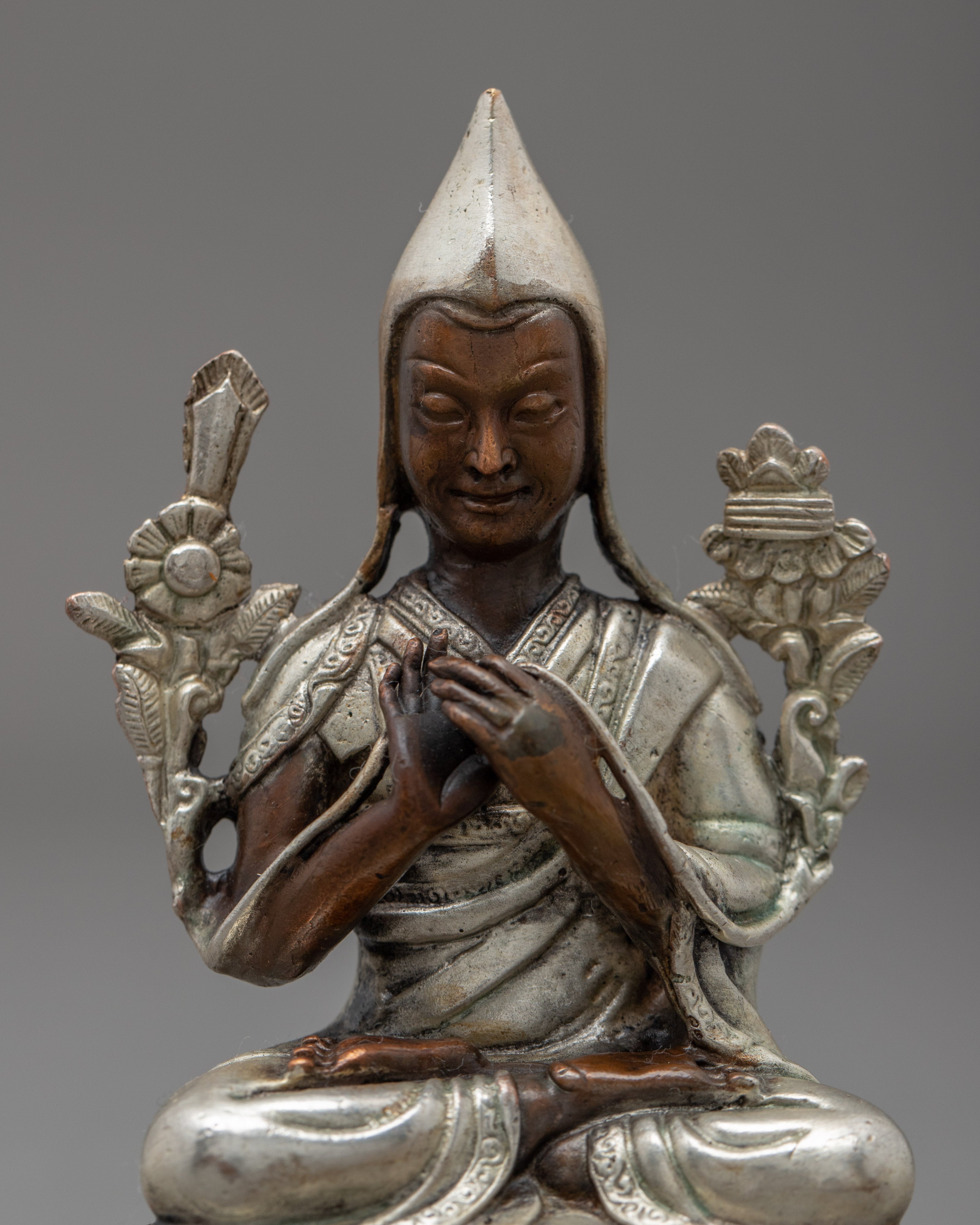 Tsongkhapa Sculpture | Traditionally Oxidized Copper Statue