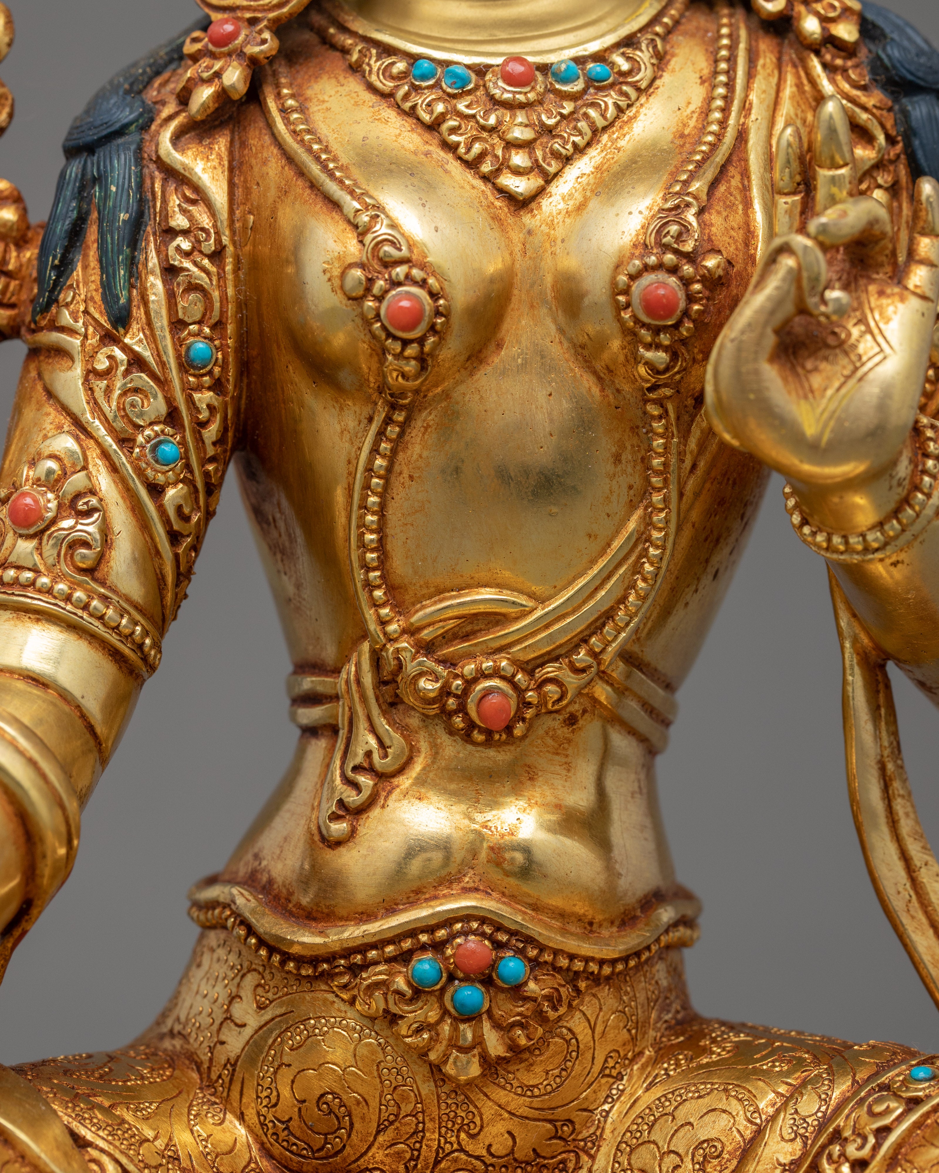 Indoor Tara Green Sculpture | Finely Hand Carved Buddhist Statue