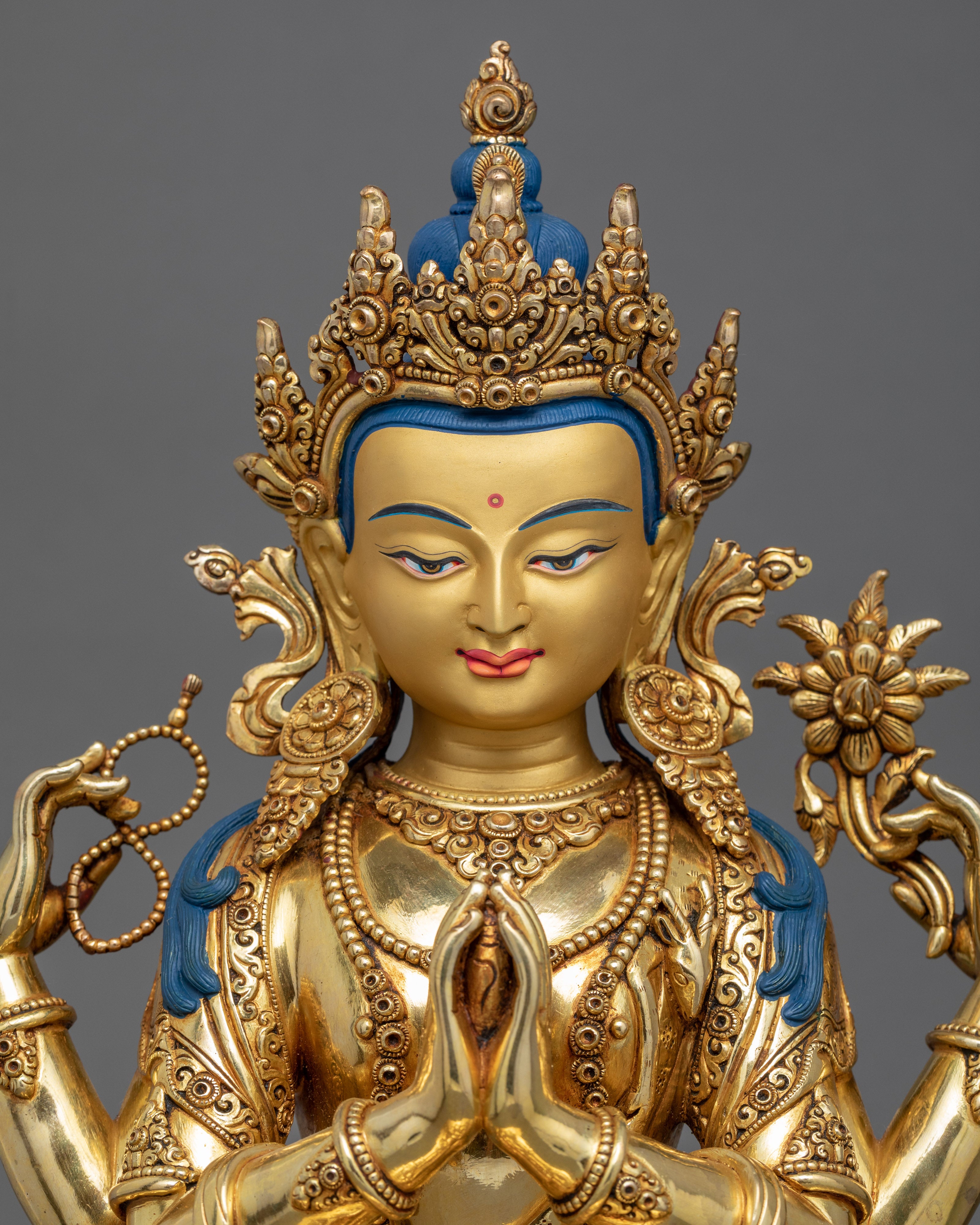 Four Armed Chenrezig Avalokiteshvara Statue | Traditional Himalayan Art of Nepal