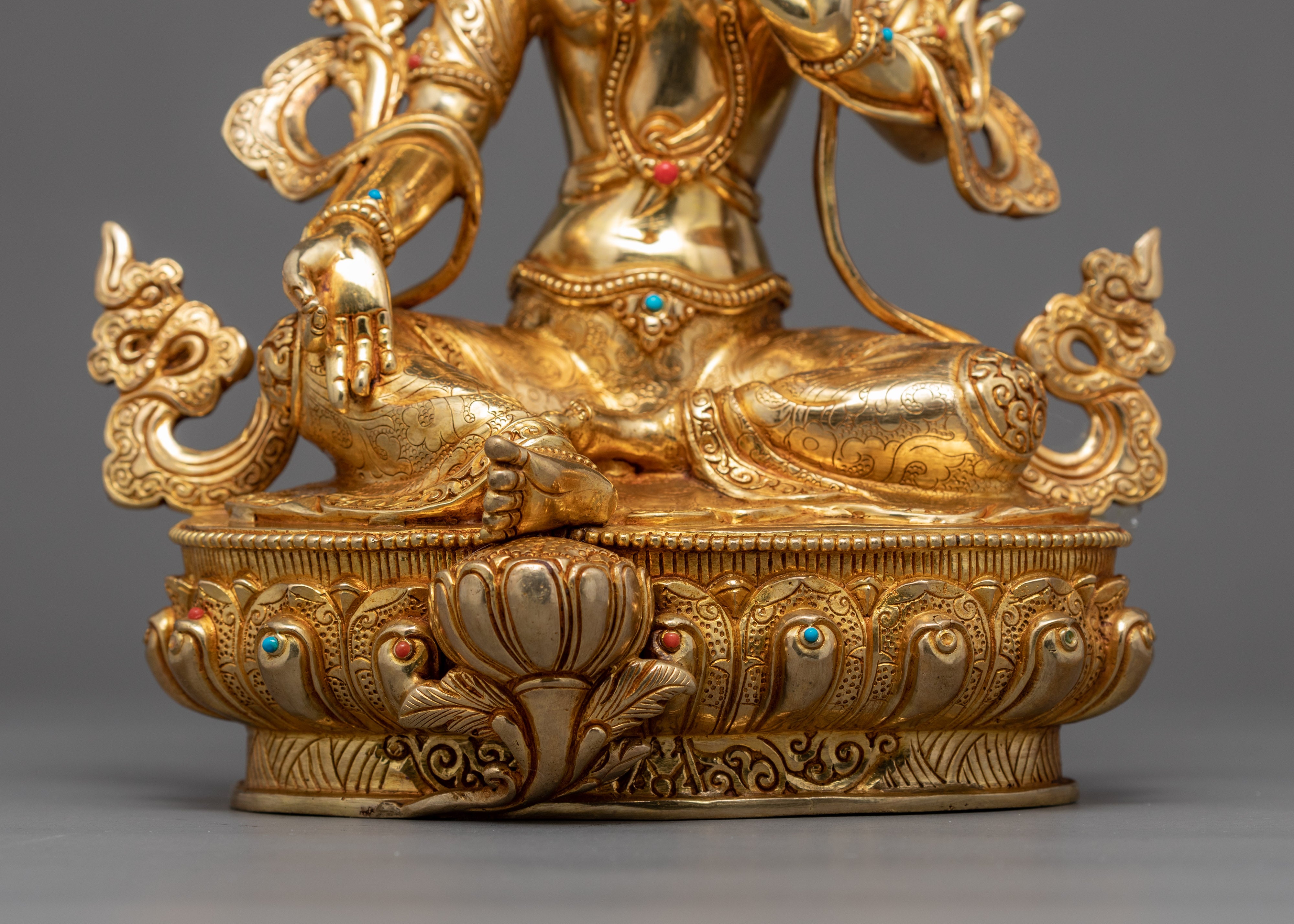 Gold Green Tara Statue | Buddhist Compassion Deity