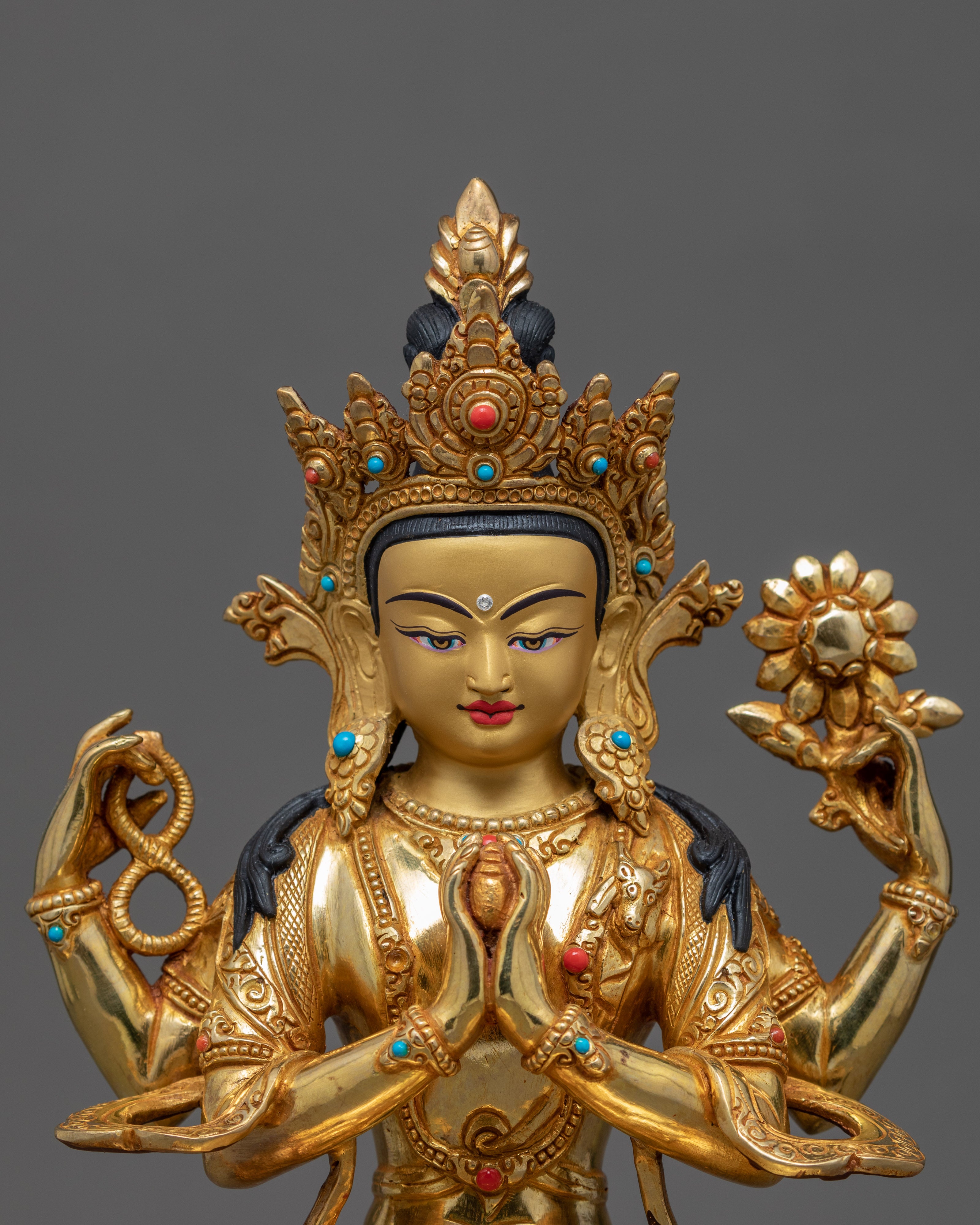 Bodhisattva Four Arm Avalokiteshvara Statue | Traditional Tibetan Art