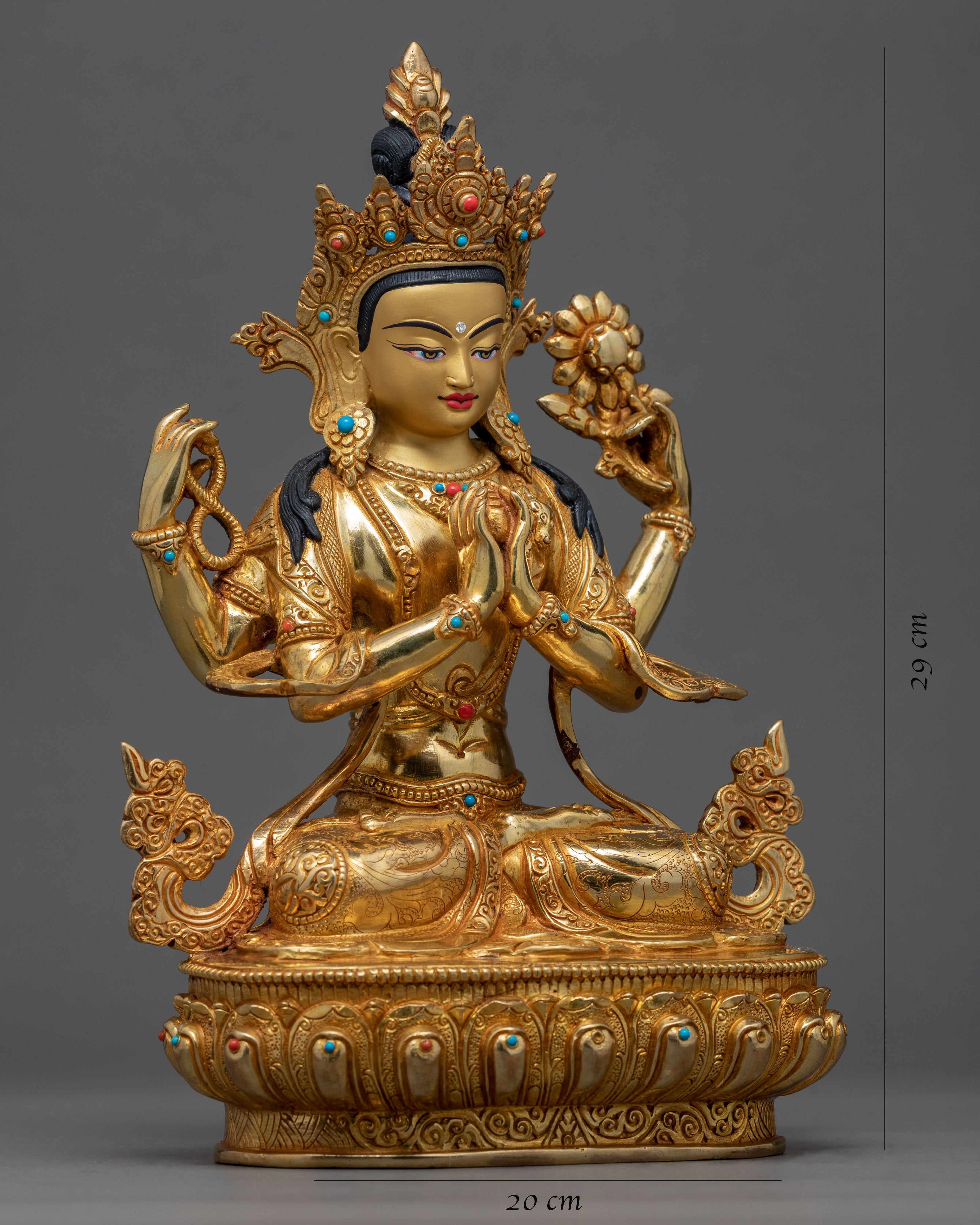 Bodhisattva Four Arm Avalokiteshvara Statue | Traditional Tibetan Art