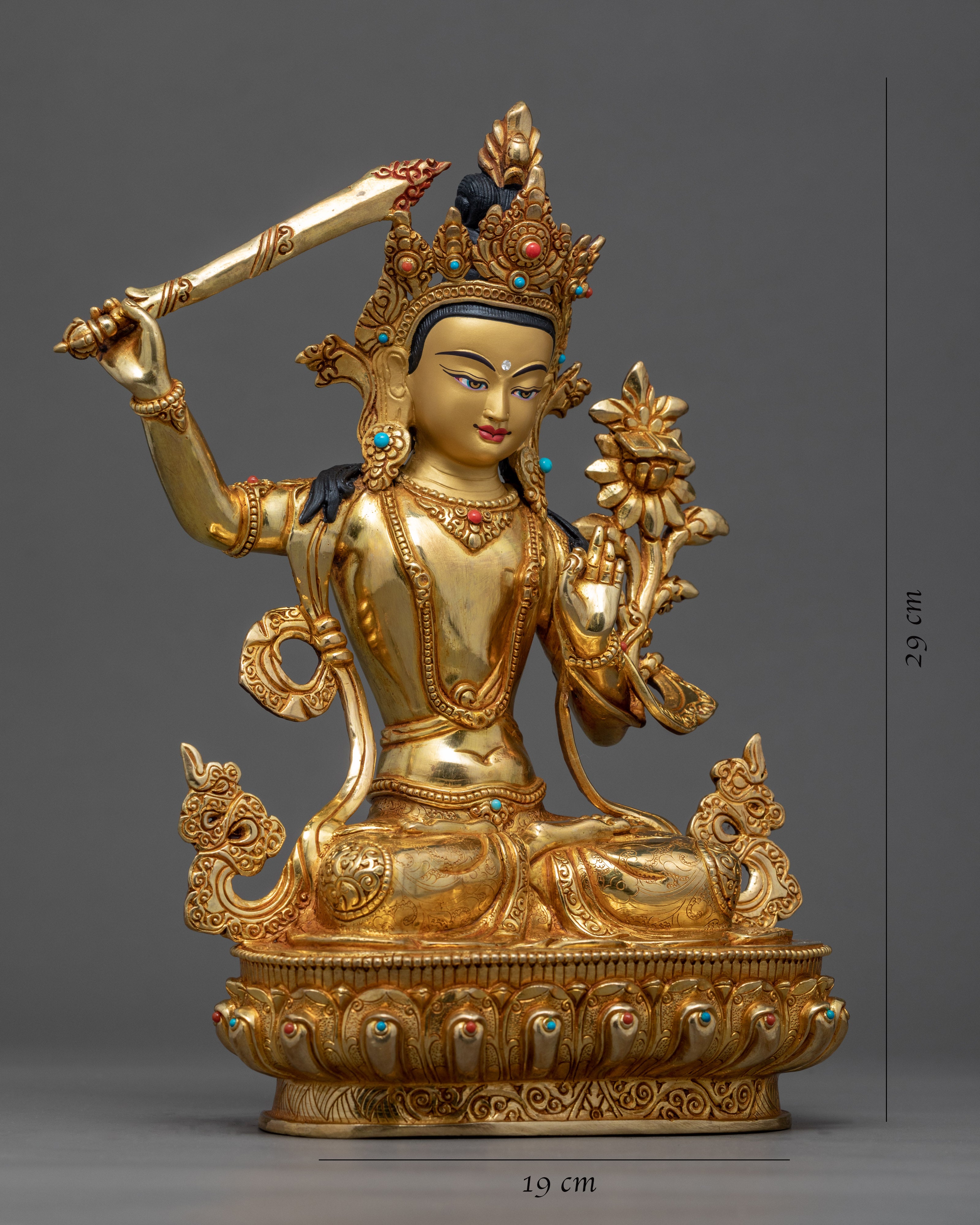 Manjushri Gold Statue | Bodhisattva Wisdom Deity in Buddhism