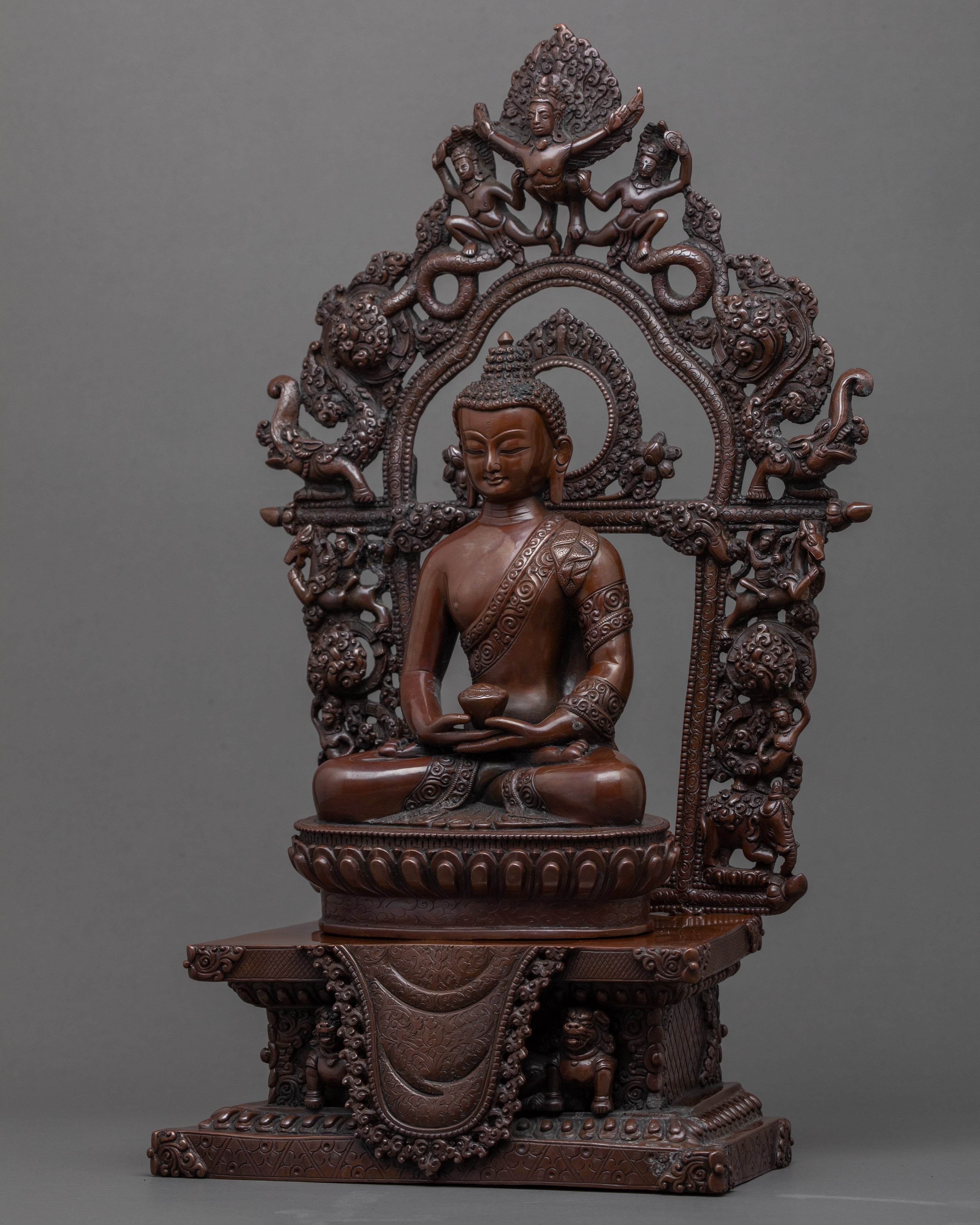 Amitabha Buddha with Throne Handmade Statue | Traditional Himalayan Art Nepal