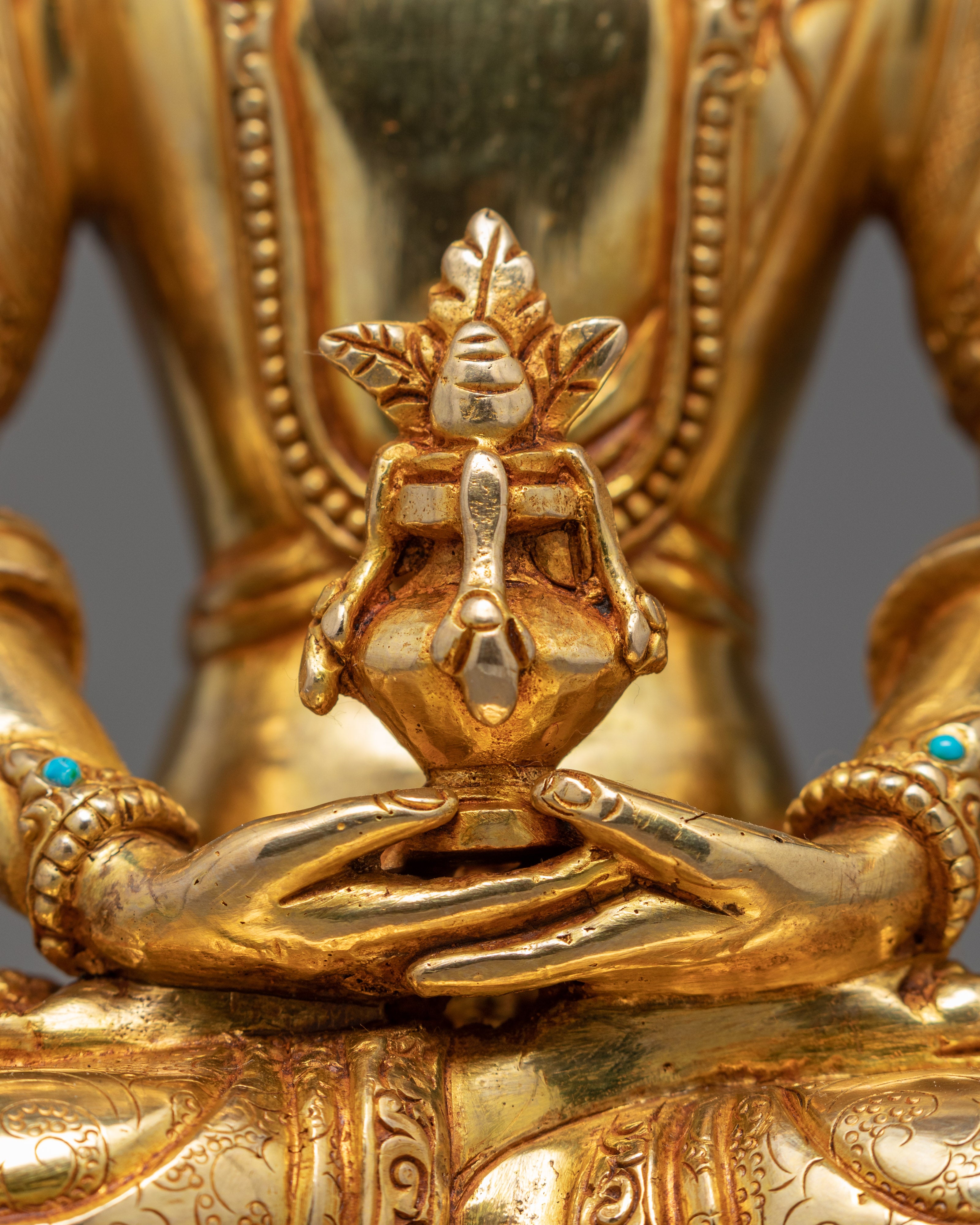 Amitayus Buddha Gold Sculpture | Long life Deity in Buddhism