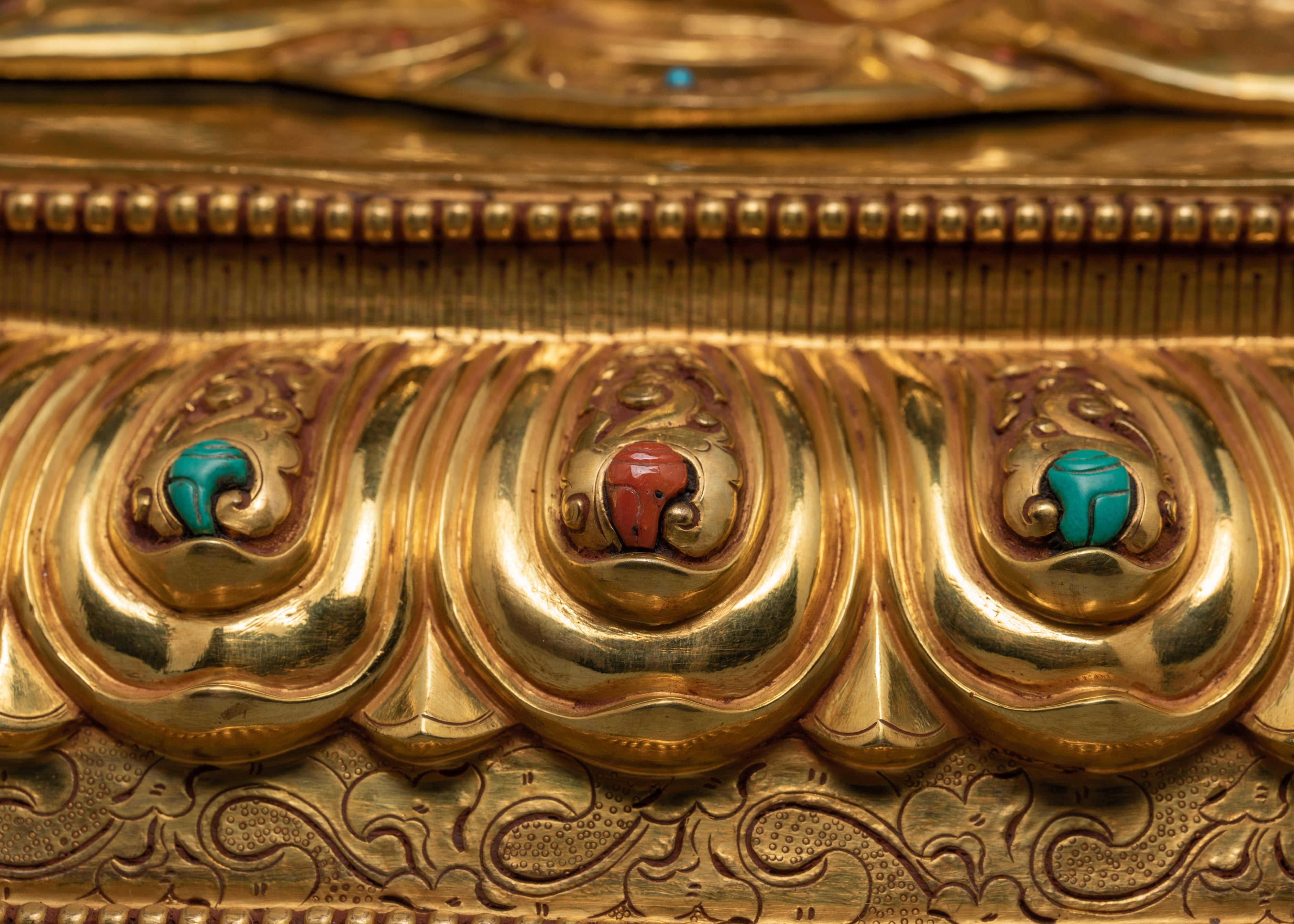 Four-armed Chenrezig Statue | Traditionally Gold Plated Bodhisattva Statue | Himalayan Sculpture