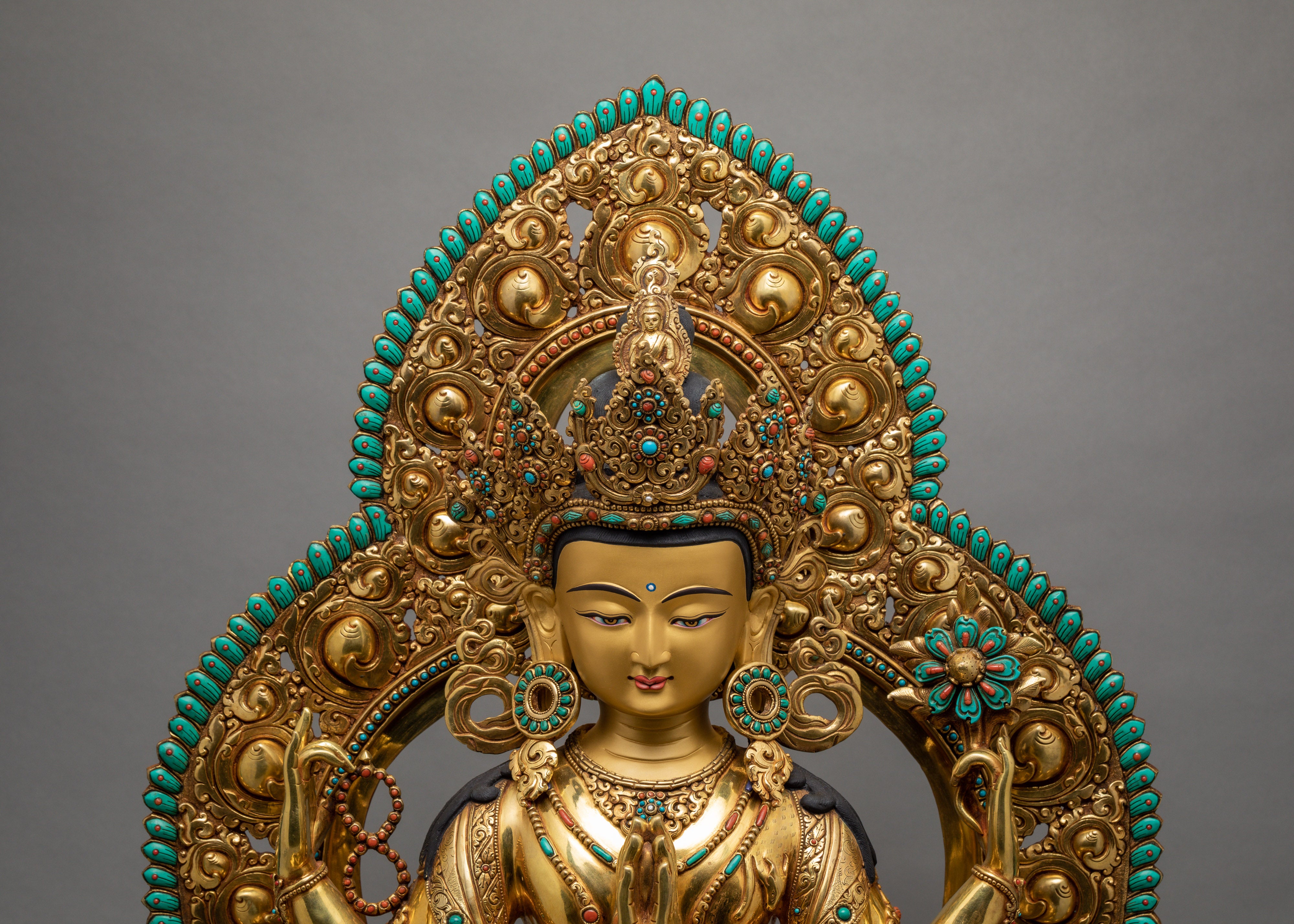 Avalokiteshvara Statue | Bodhisattva Chenrezig Statue| Hand-Carved Gold Gilded Statue