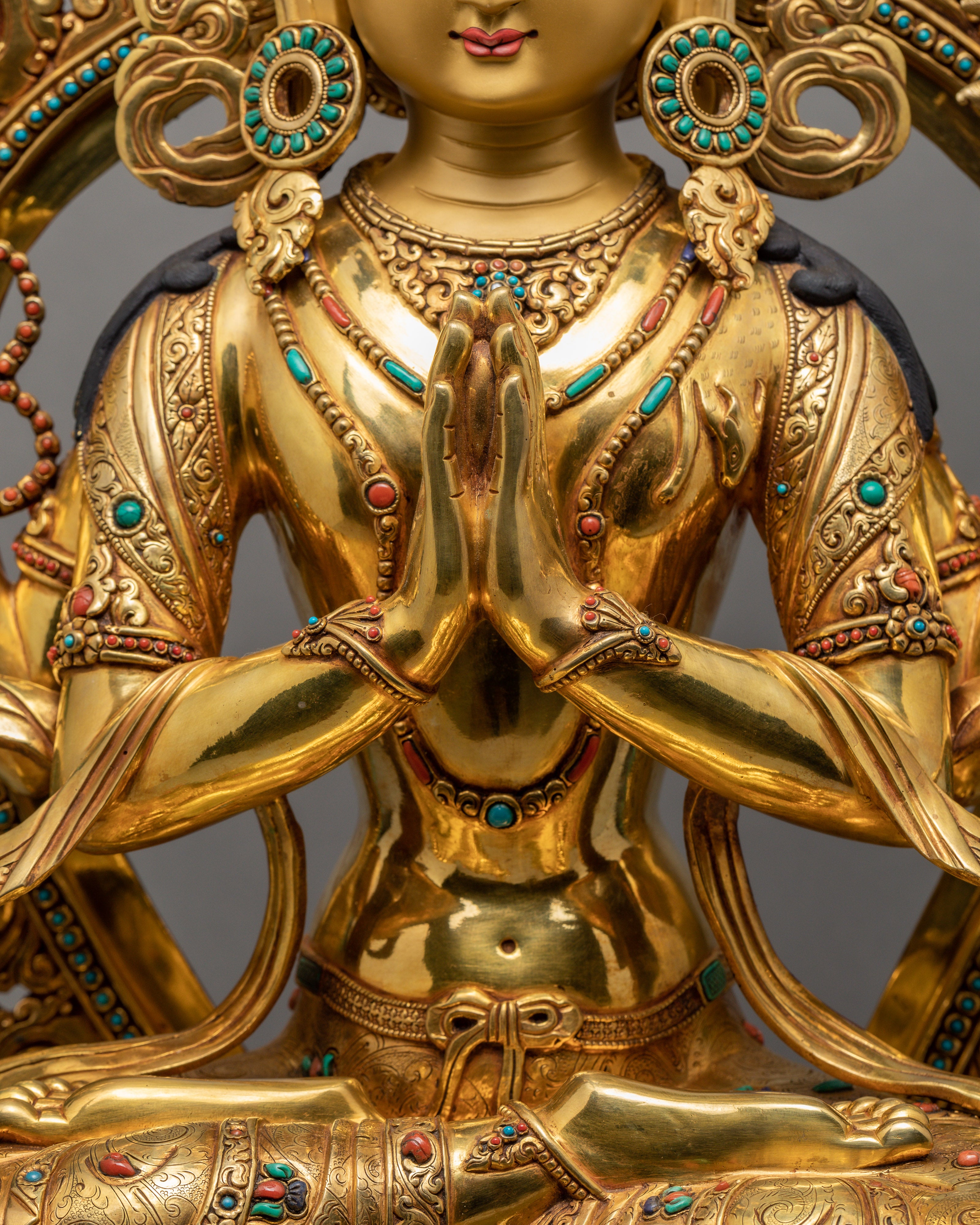 Avalokiteshvara Statue | Bodhisattva Chenrezig Statue| Hand-Carved Gold Gilded Statue