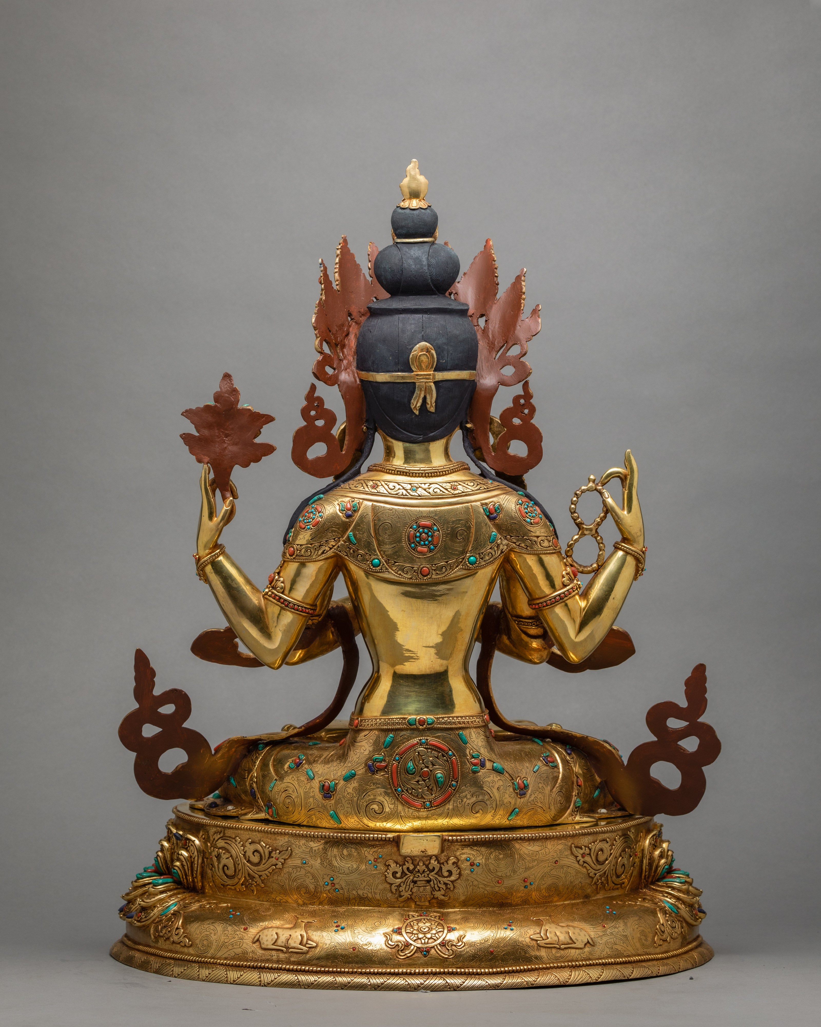 Avalokiteshvara Statue | Bodhisattva Chenrezig Statue| Hand-Carved Gold Gilded Statue
