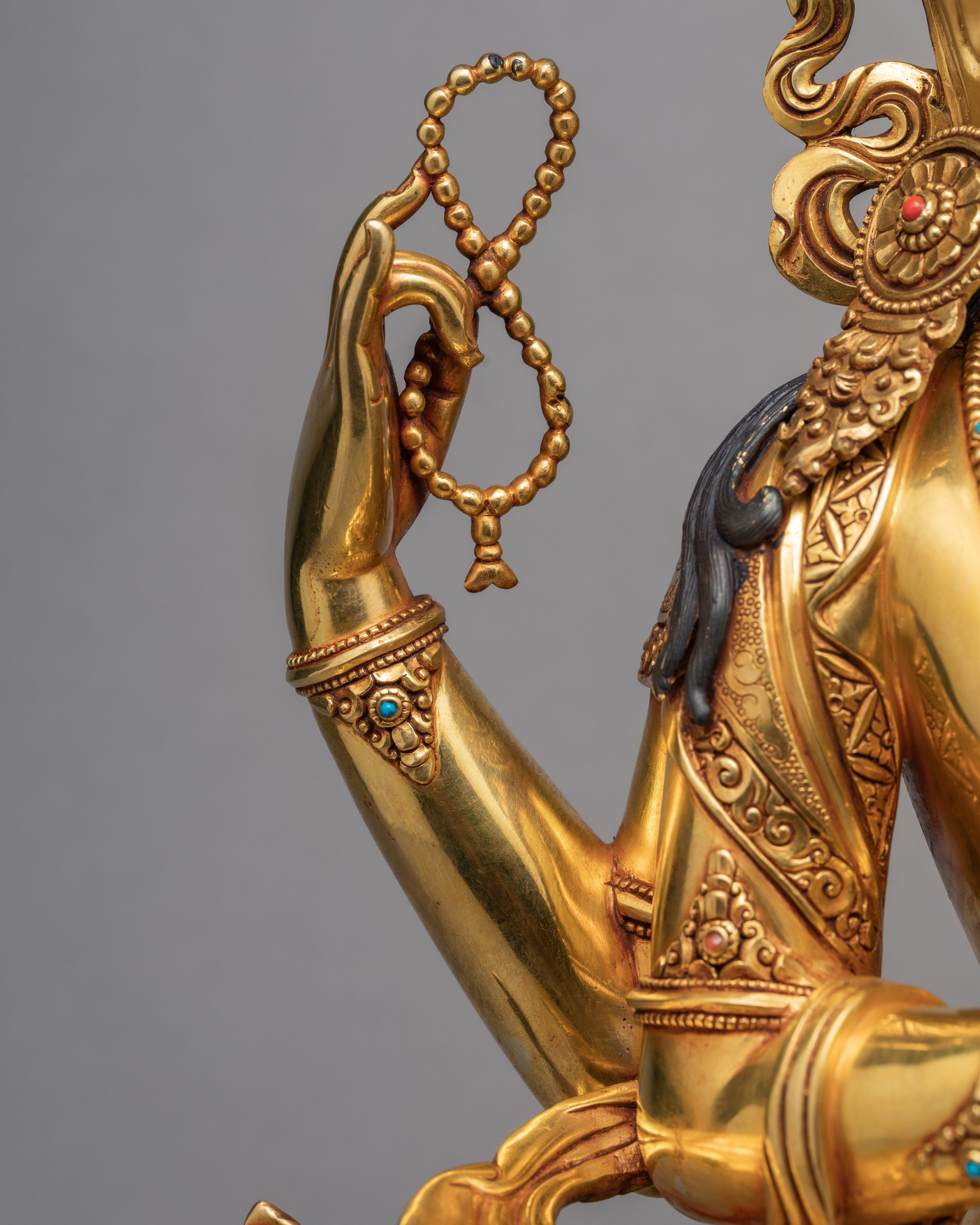 Four-Armed Chenrezig Statue | Gold Plated Bodhisattva | Himalayan Art
