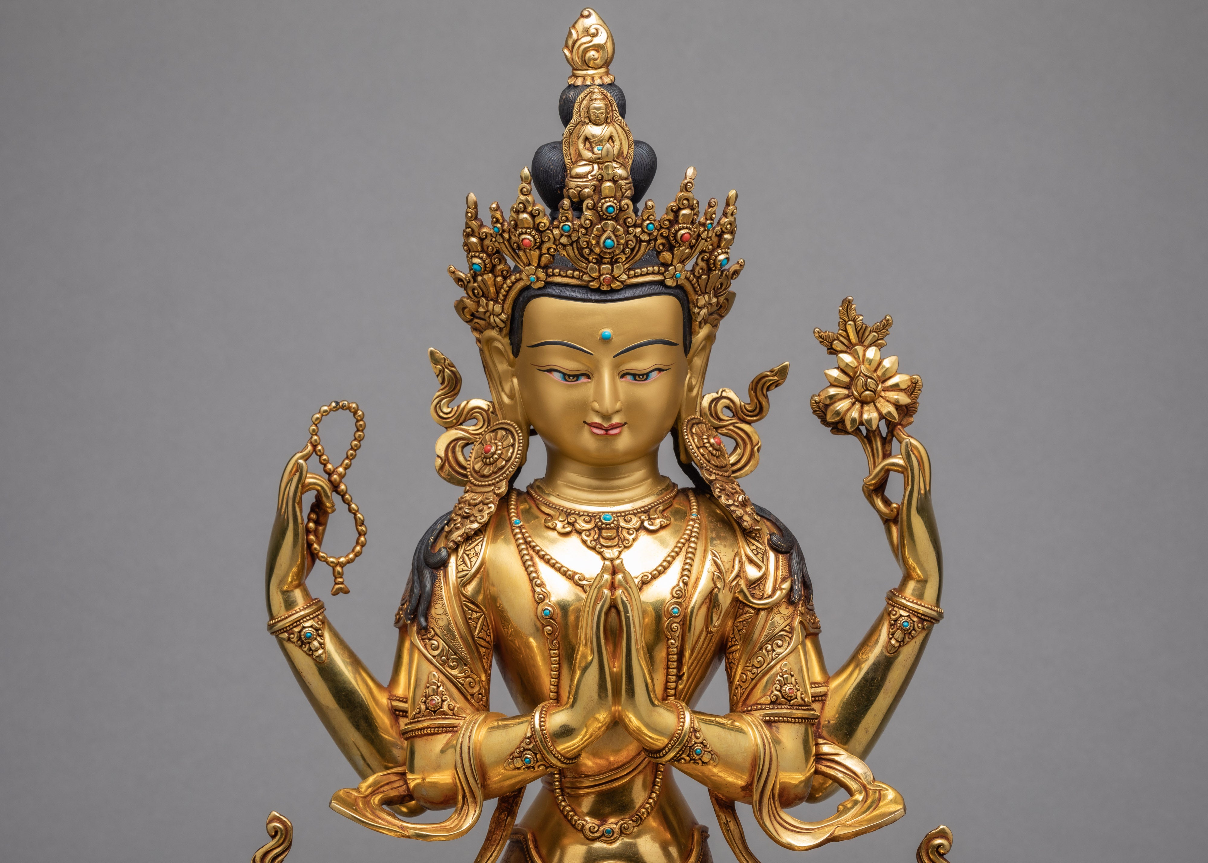Four-Armed Chenrezig Statue | Gold Plated Bodhisattva | Himalayan Art