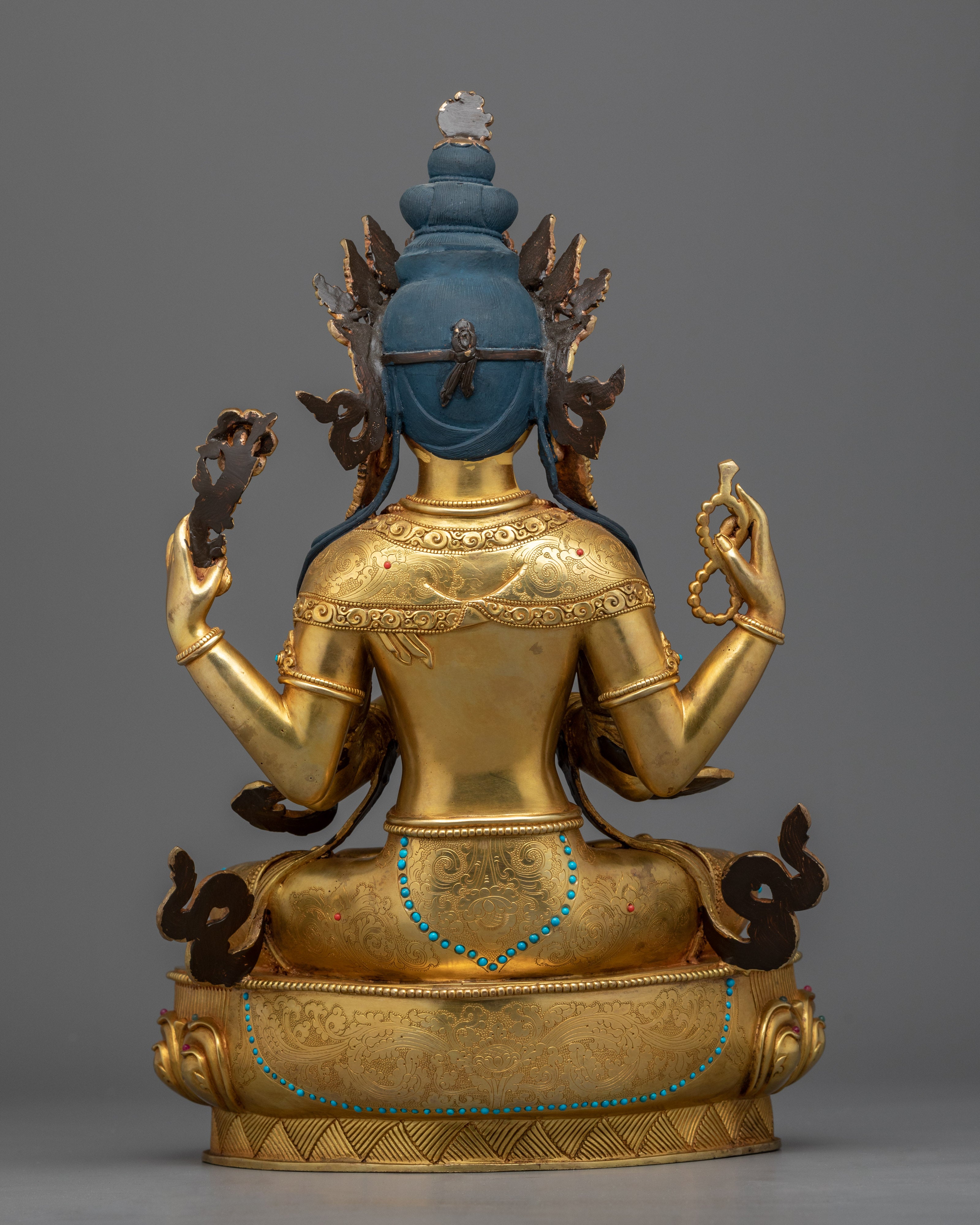 Traditionally Hand-Crafted Statue For Chenrezig Puja | Hand-Carved Buddhist Deity Sculpture